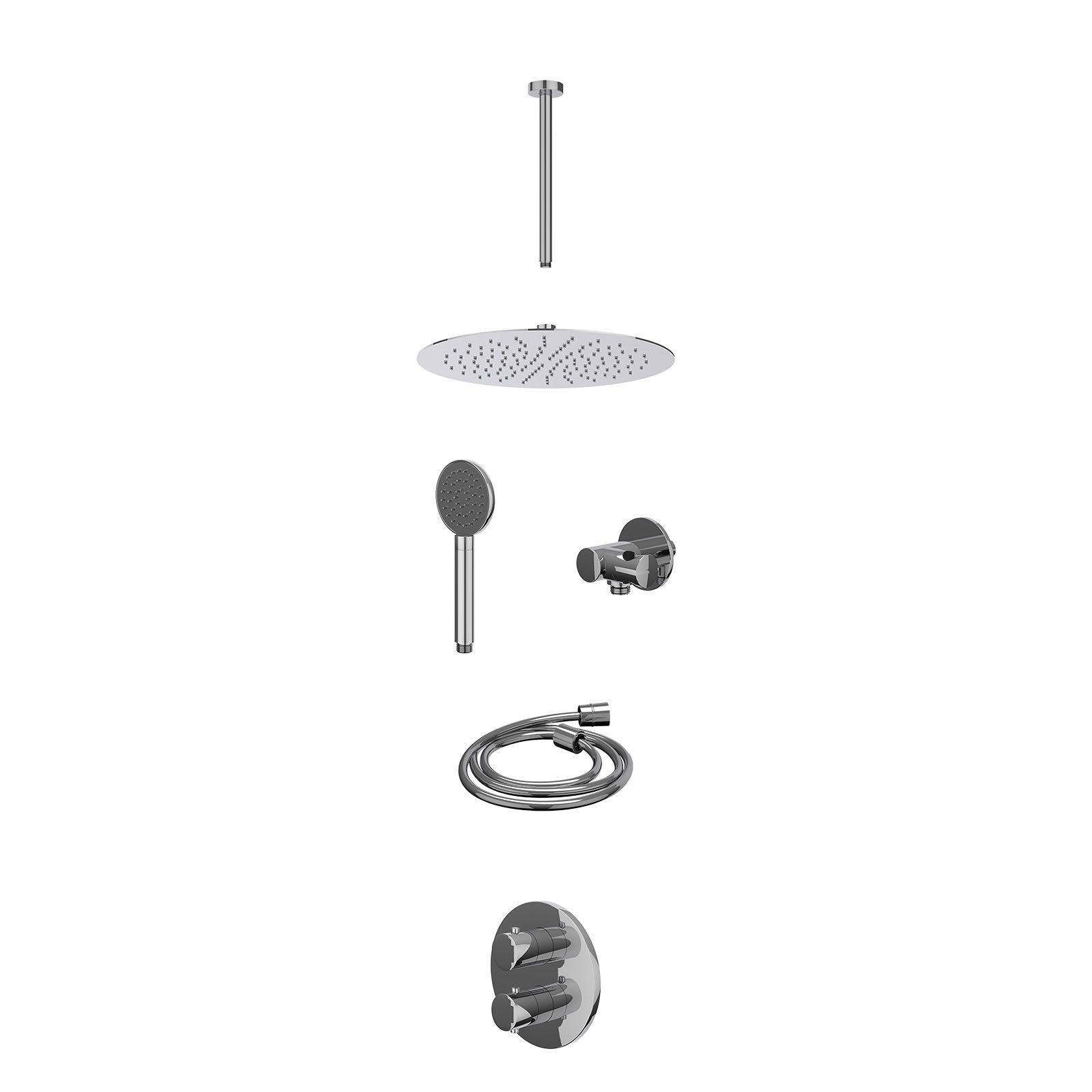 IVY Bond Regendoucheset inbouw 2-weg - 30cm slim - plafond 30cm - verstelbare steun - satin spray - excl. inbouwbox - Chroom