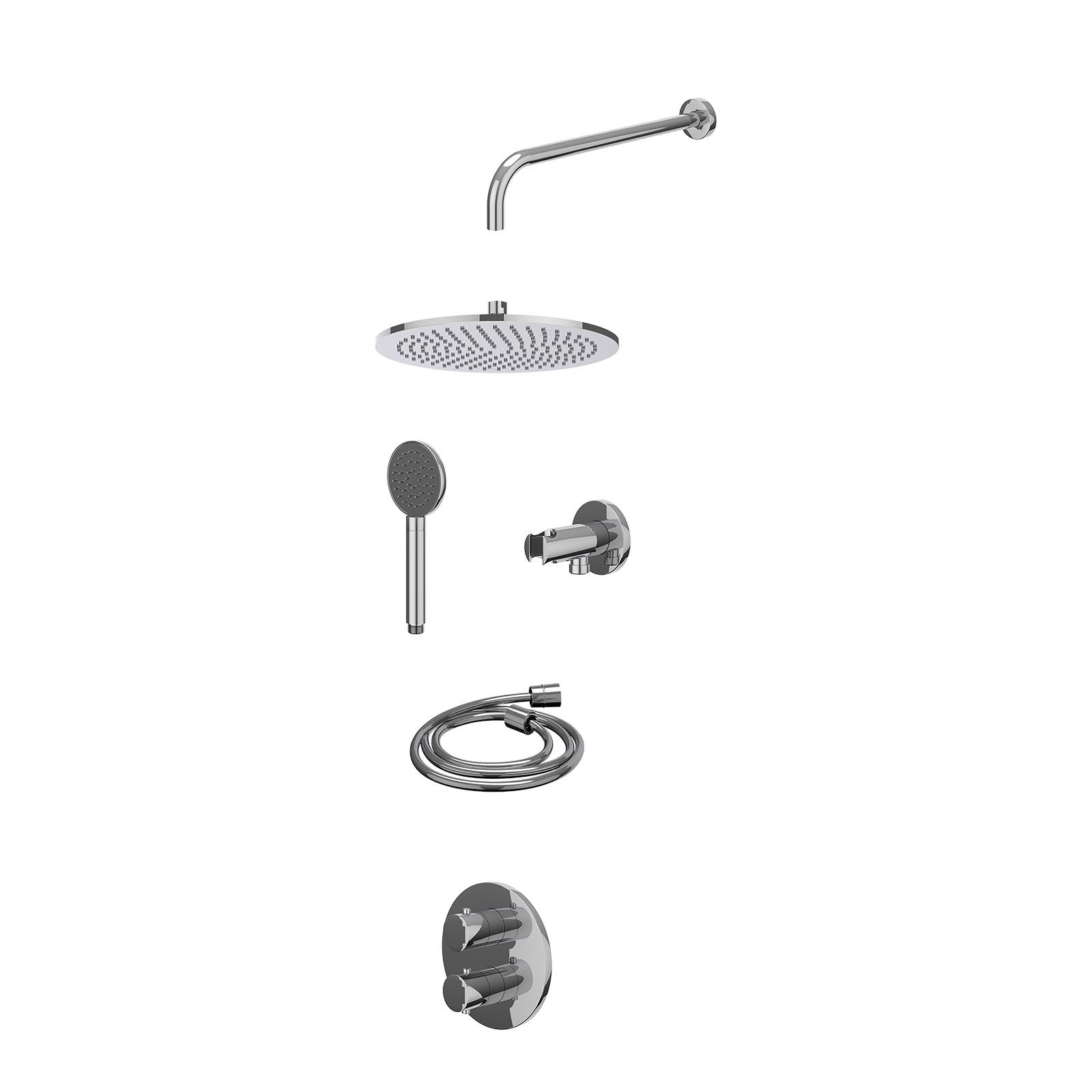 IVY Bond Regendoucheset inbouw 2-weg - 30cm medium - wandarm - wandhouder - satin spray - excl. inbouwbox - Chroom