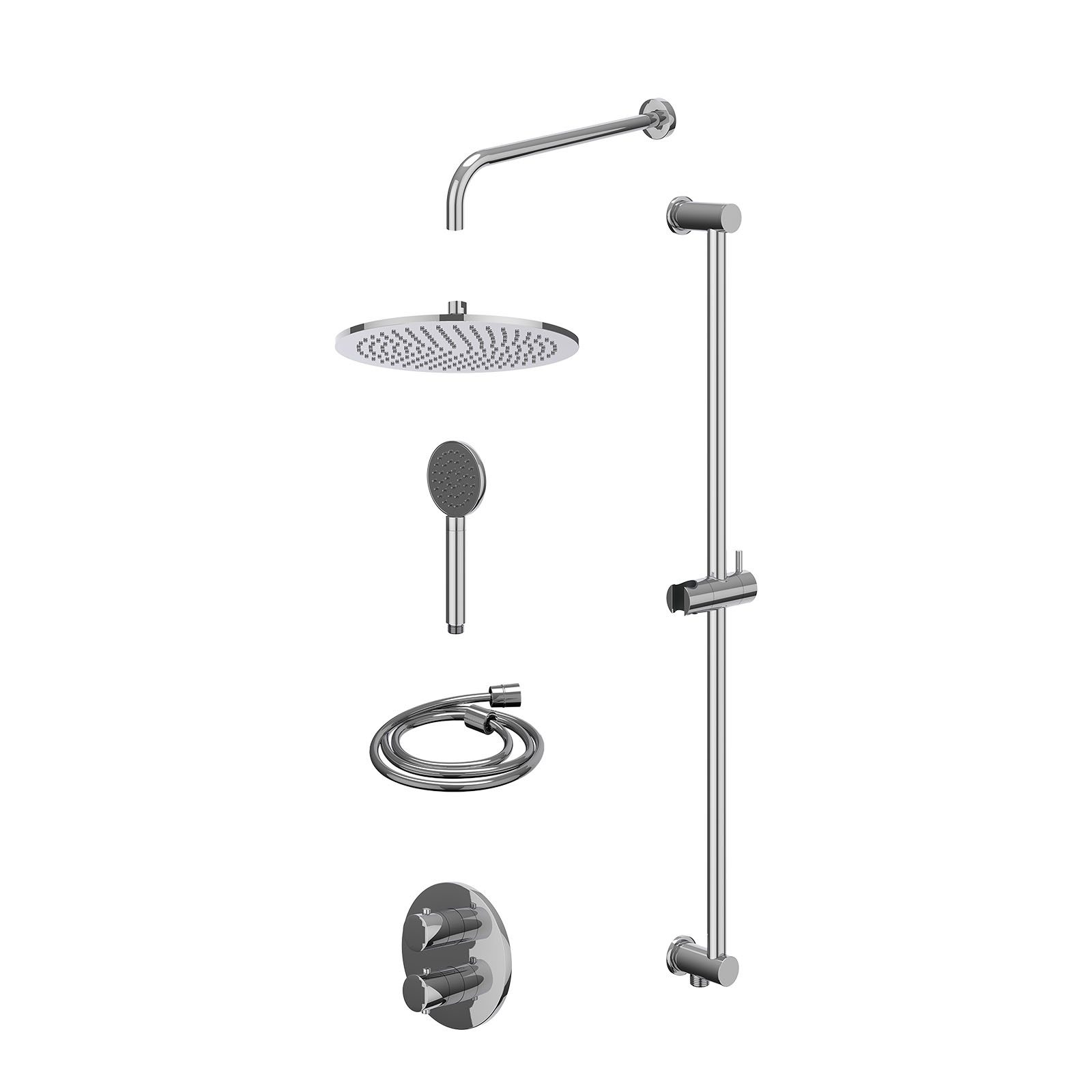 IVY Bond Regendoucheset inbouw 2-weg - 30cm medium - wandarm - glijstang - satin spray - excl. inbouwbox - Chroom