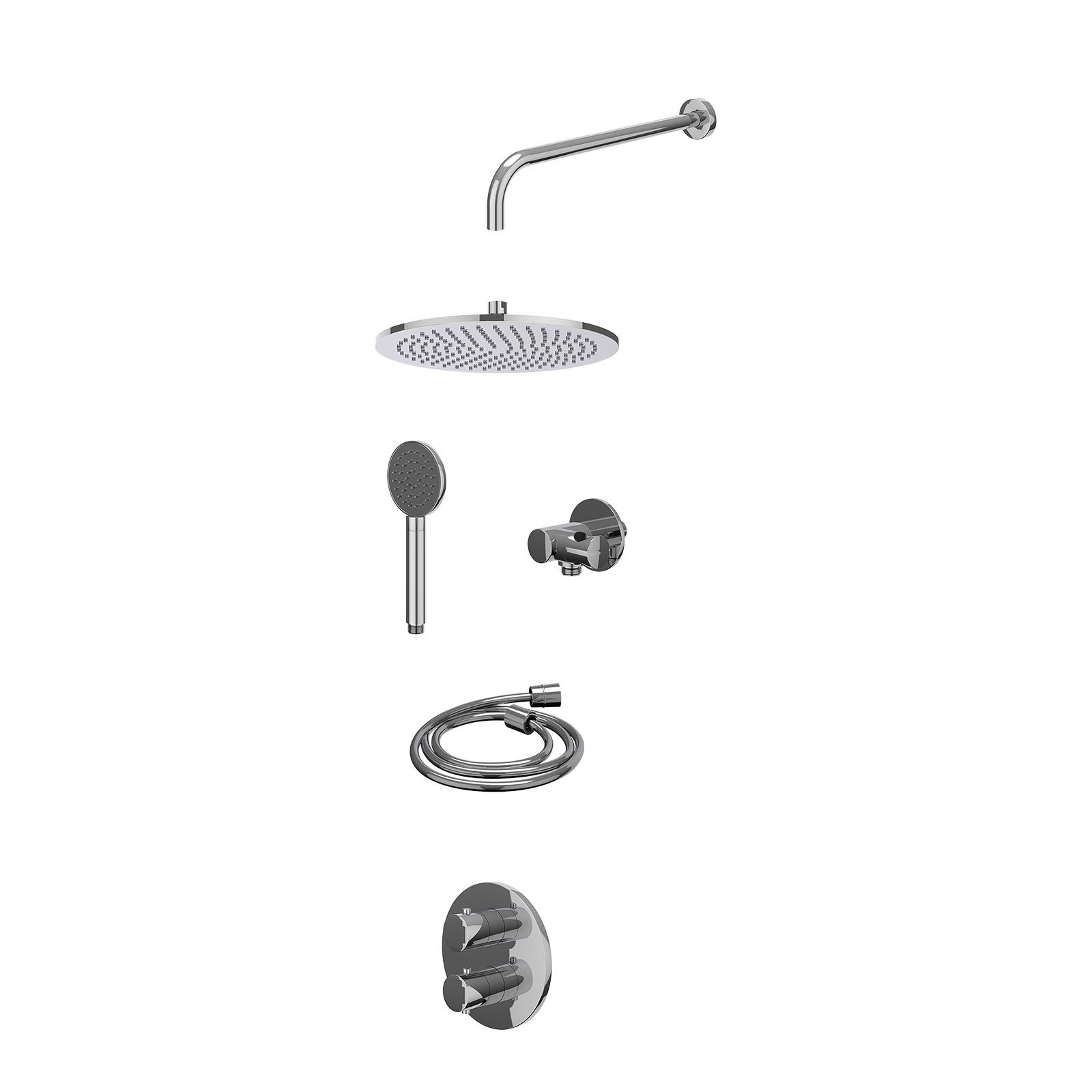 IVY Bond Regendoucheset inbouw 2-weg - 30cm medium - wandarm - verstelbare steun - satin spray - excl. inbouwbox - Chroom