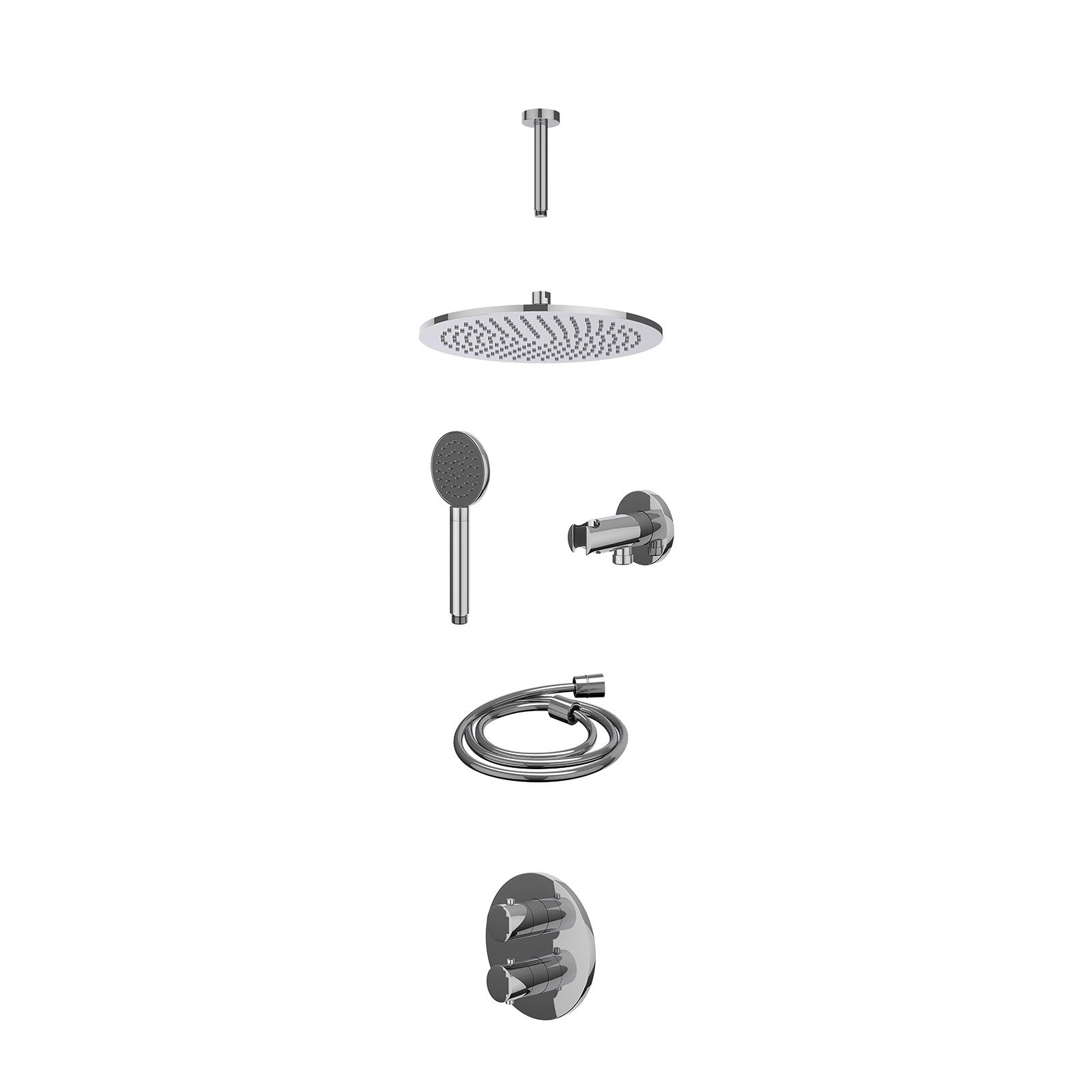 IVY Bond Regendoucheset inbouw 2-weg - 30cm medium - plafond 15cm - wandhouder - satin spray - excl. inbouwbox - Chroom
