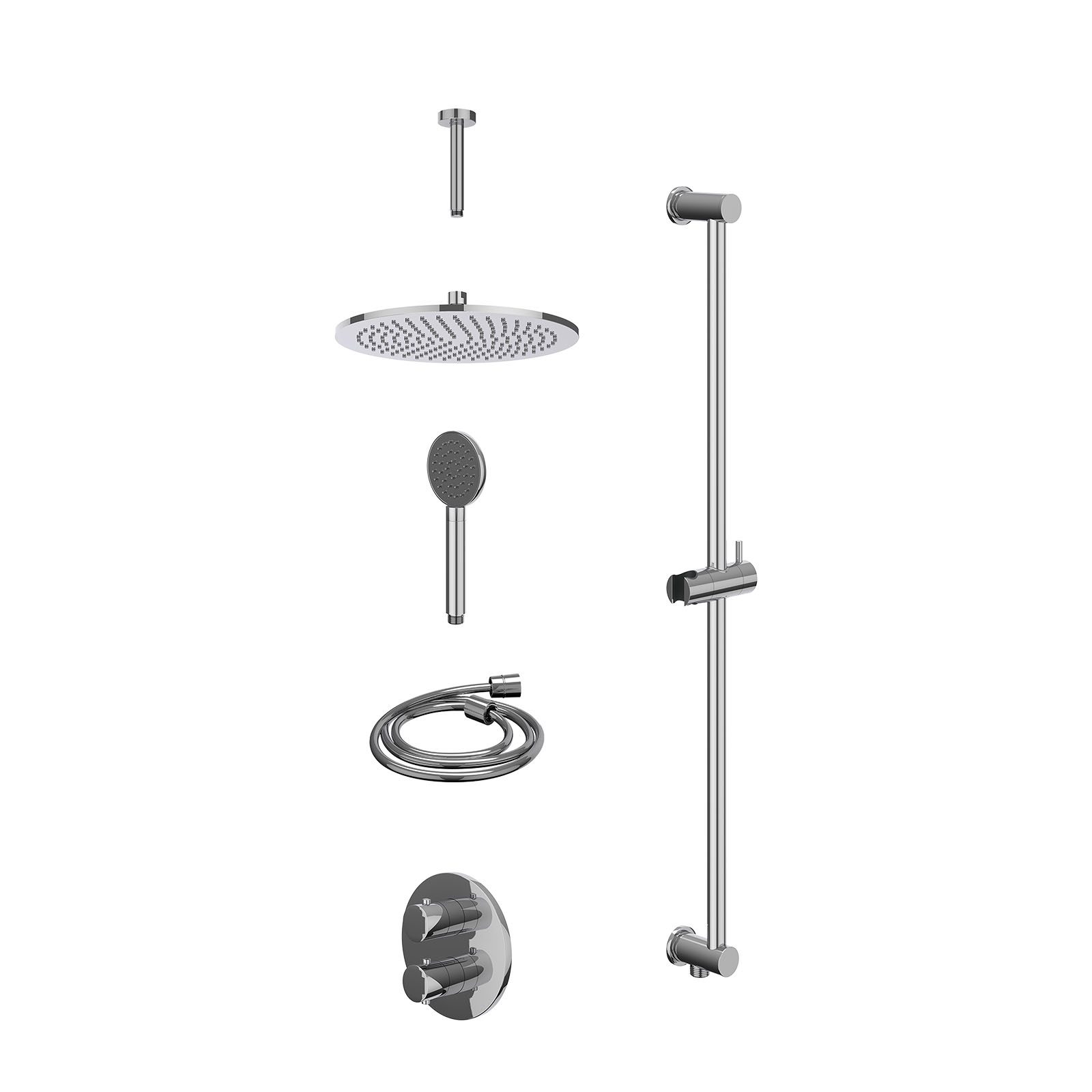 IVY Bond Regendoucheset inbouw 2-weg - 30cm medium - plafond 15cm - glijstang - satin spray - excl. inbouwbox - Chroom