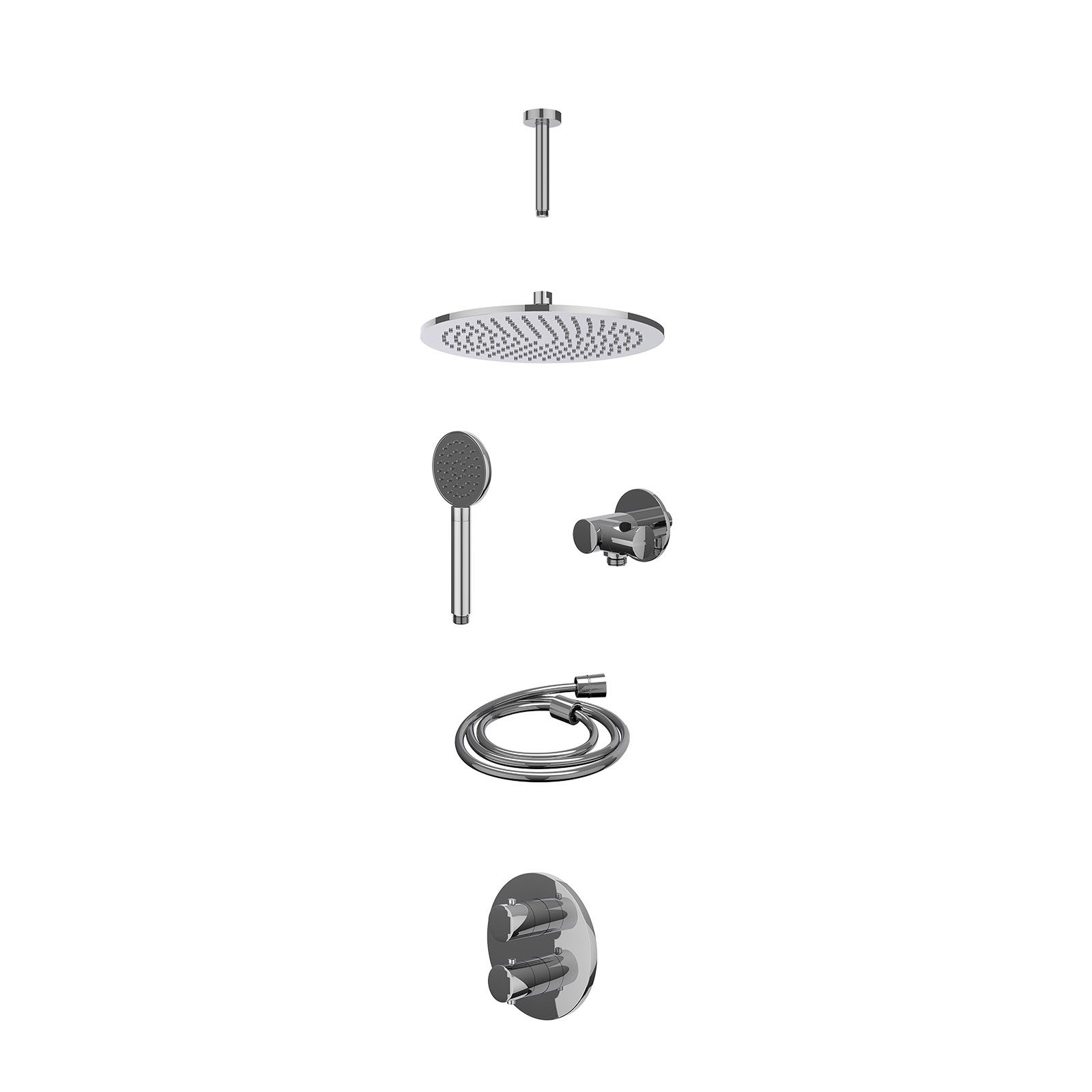 IVY Bond Regendoucheset inbouw 2-weg - 30cm medium - plafond 15cm - verstelbare steun - satin spray - excl. inbouwbox - Chroom