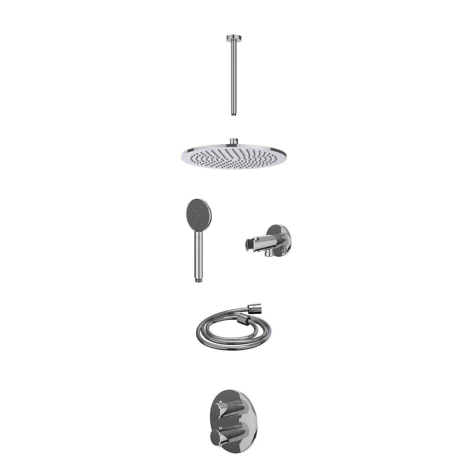IVY Bond Regendoucheset inbouw 2-weg - 30cm medium - plafond 30cm - wandhouder - satin spray - excl. inbouwbox - Chroom