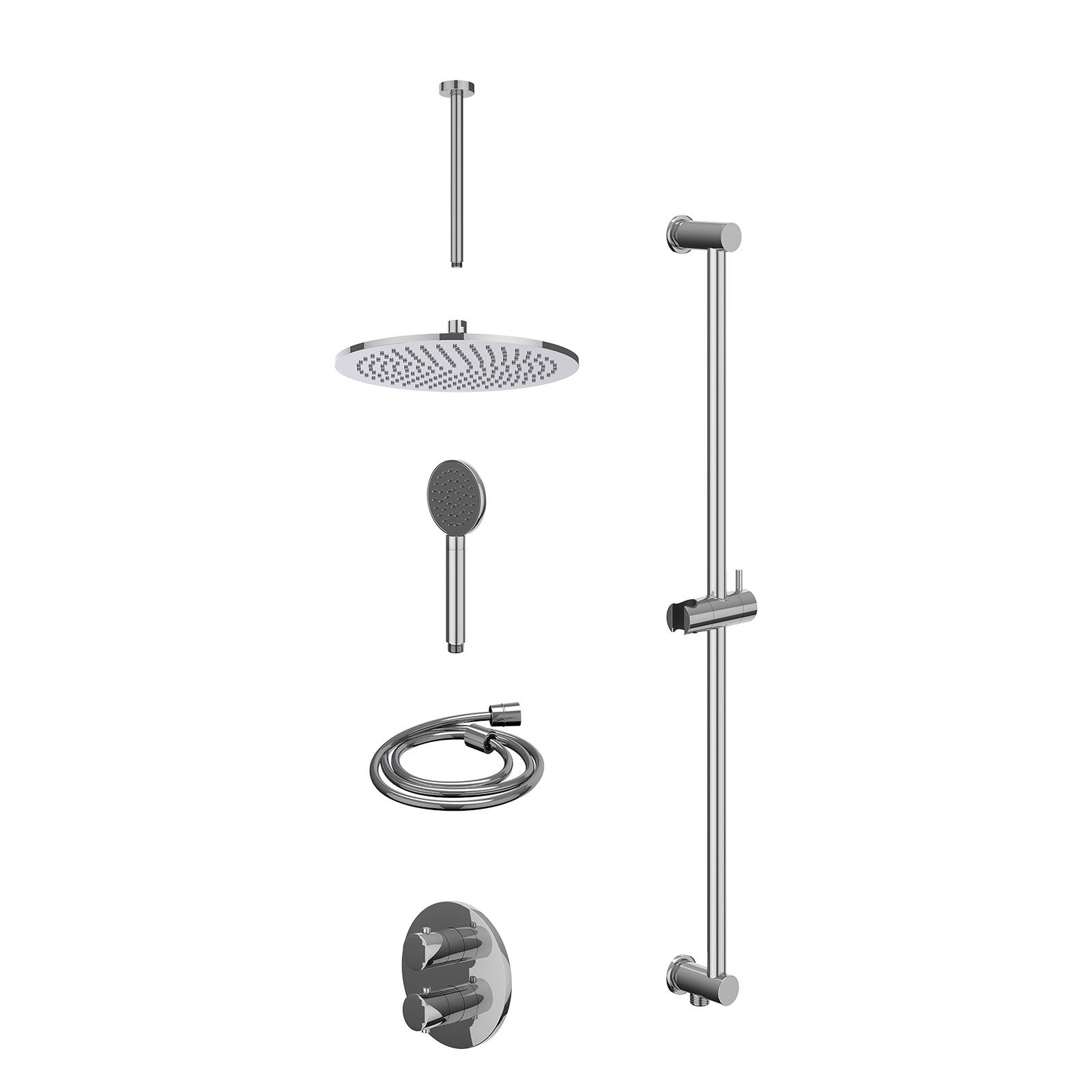 IVY Bond Regendoucheset inbouw 2-weg - 30cm medium - plafond 30cm - glijstang - satin spray - excl. inbouwbox - Chroom