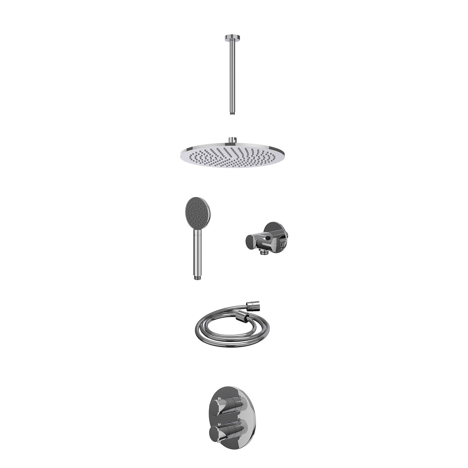 IVY Bond Regendoucheset inbouw 2-weg - 30cm medium - plafond 30cm - verstelbare steun - satin spray - excl. inbouwbox - Chroom