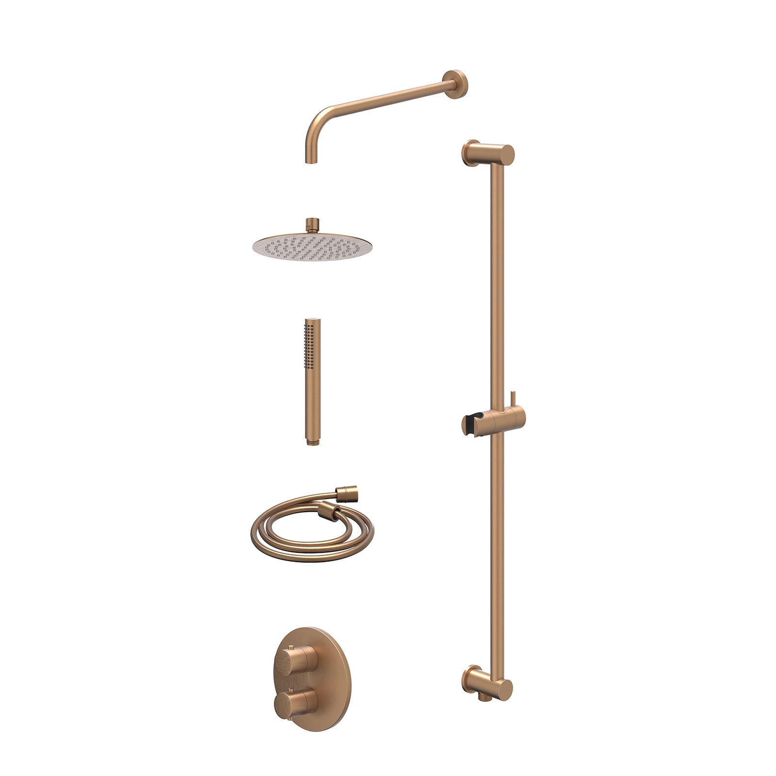IVY Bond Regendoucheset inbouw 2-weg - 20cm slim - wandarm - glijstang - staafhanddouche - excl. inbouwbox - Geborsteld mat koper