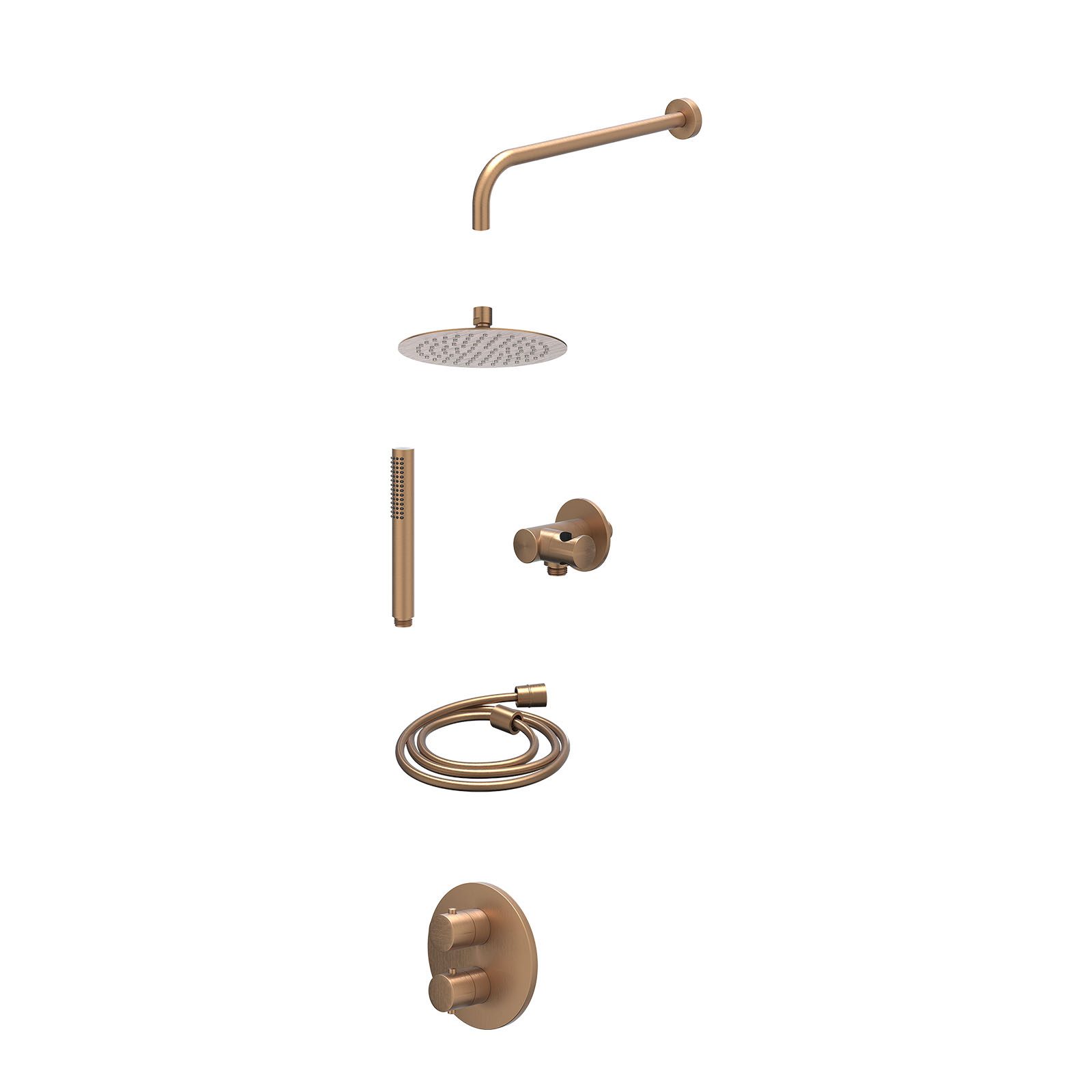 IVY Bond Regendoucheset inbouw 2-weg - 20cm slim - wandarm - verstelbare steun - staafhanddouche - excl. inbouwbox - Geborsteld mat koper