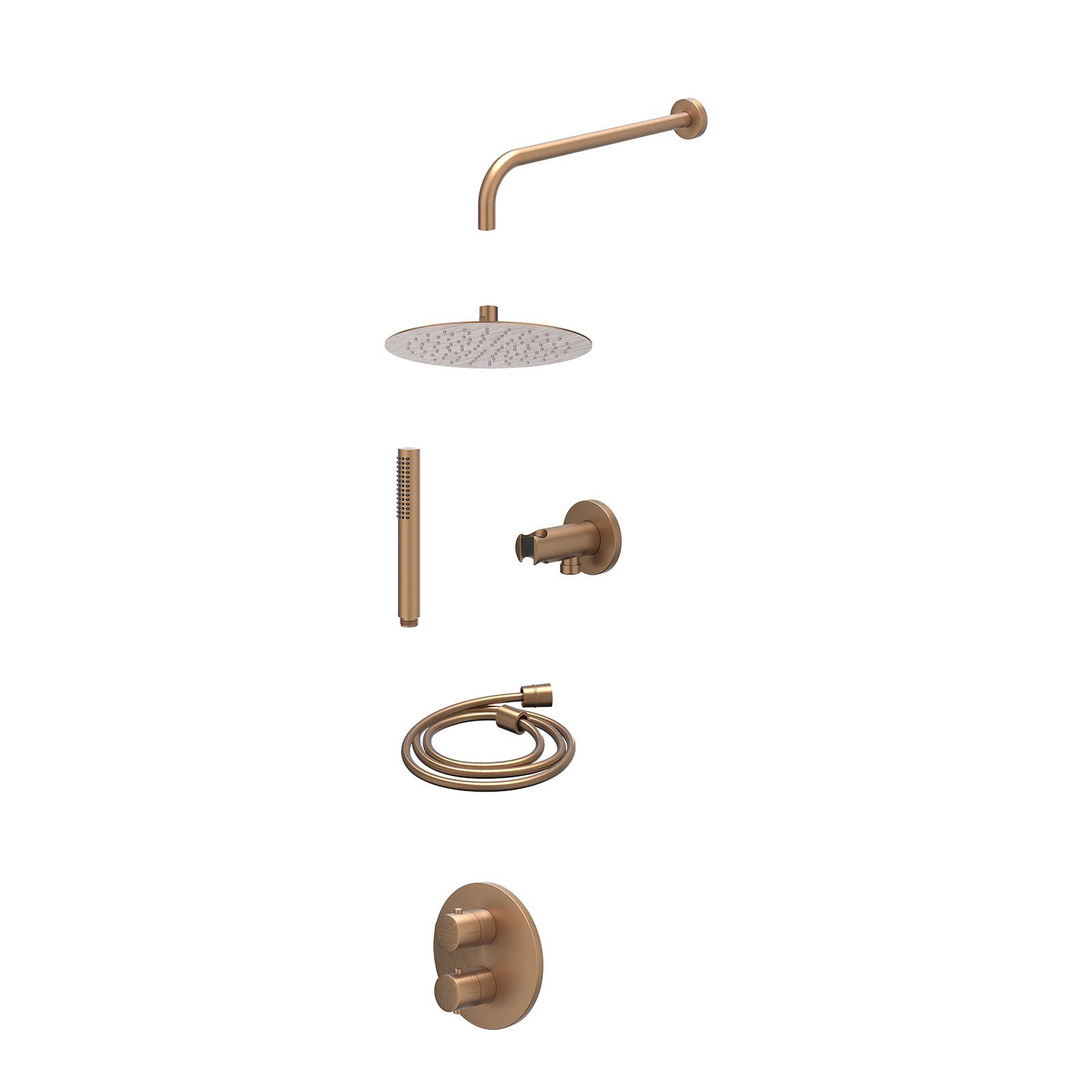 IVY Bond Regendoucheset inbouw 2-weg - 25cm slim - wandarm - wandhouder - staafhanddouche - excl. inbouwbox - Geborsteld mat koper