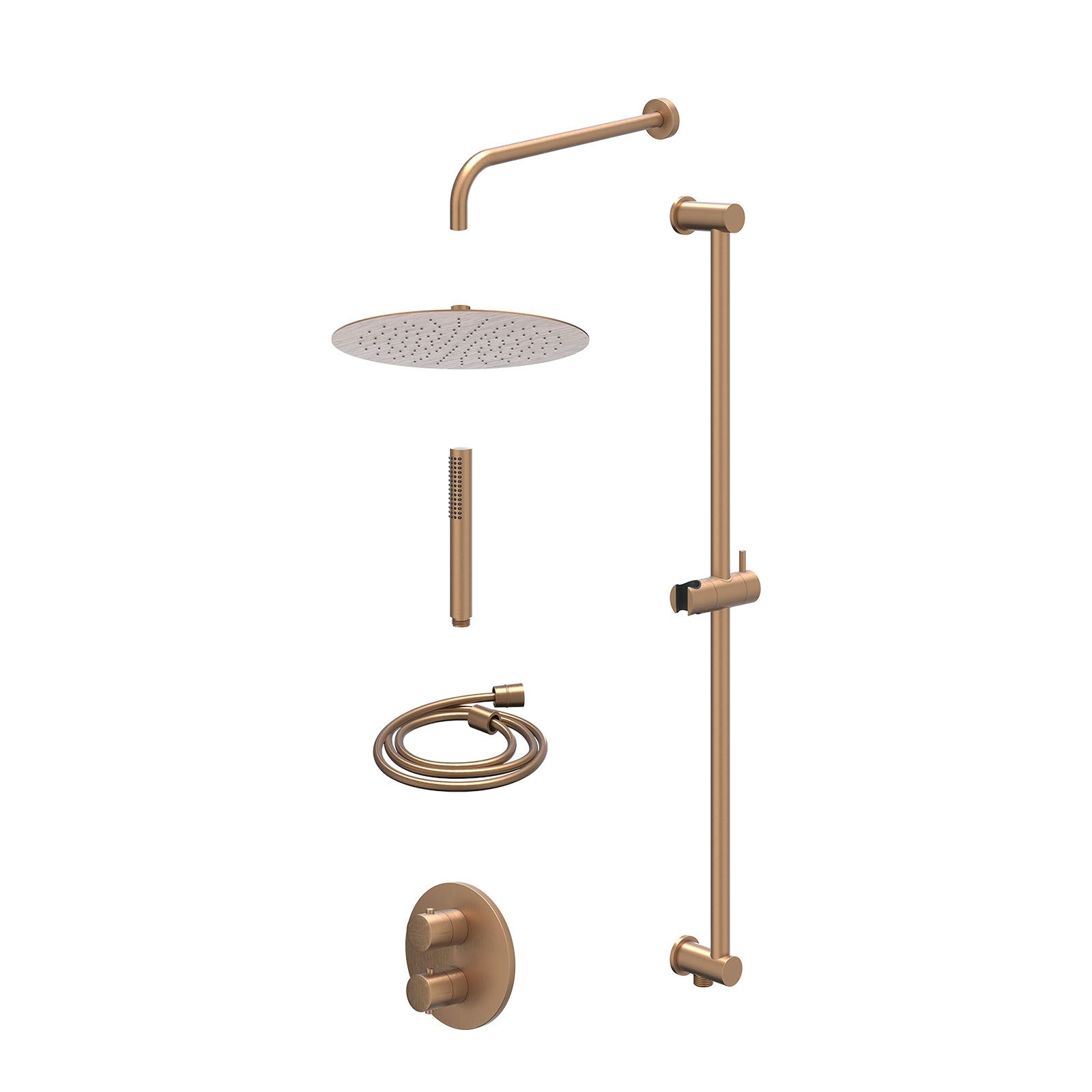 IVY Bond Regendoucheset inbouw 2-weg - 30cm slim - wandarm - glijstang - staafhanddouche - excl. inbouwbox - Geborsteld mat koper
