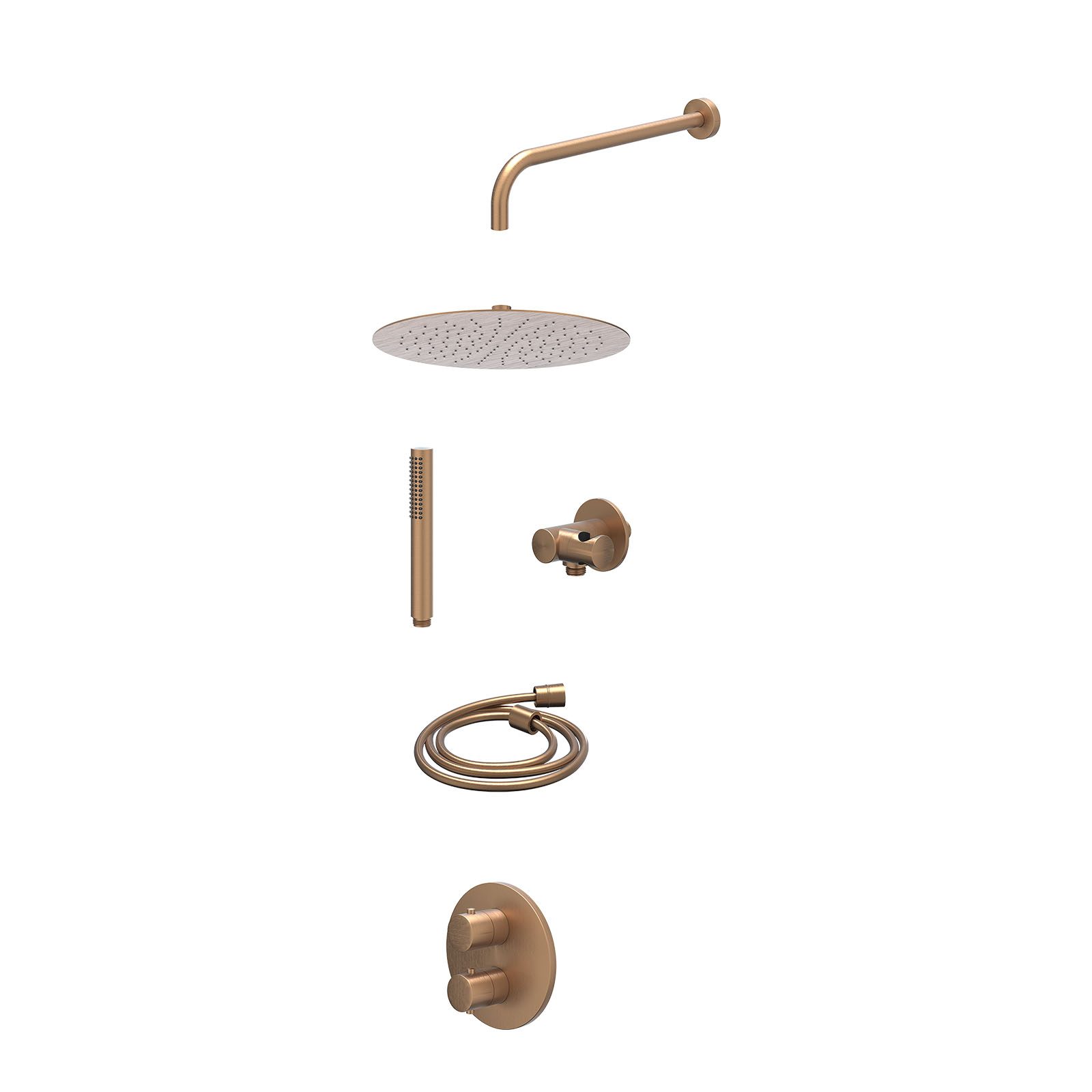 IVY Bond Regendoucheset inbouw 2-weg - 30cm slim - wandarm - verstelbare steun - staafhanddouche - excl. inbouwbox - Geborsteld mat koper