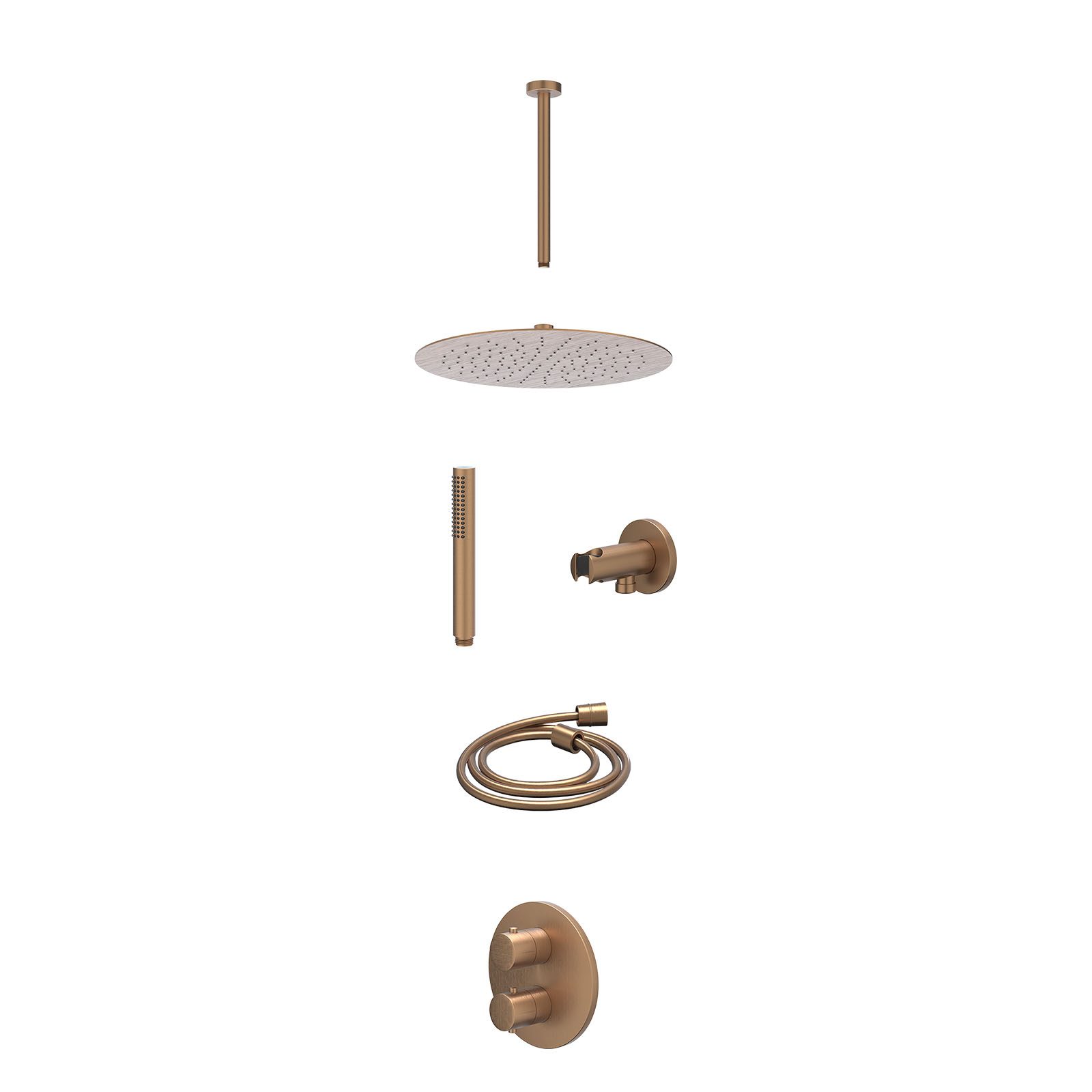 IVY Bond Regendoucheset inbouw 2-weg - 30cm slim - plafond 30cm - wandhouder - staafhanddouche - excl. inbouwbox - Geborsteld mat koper