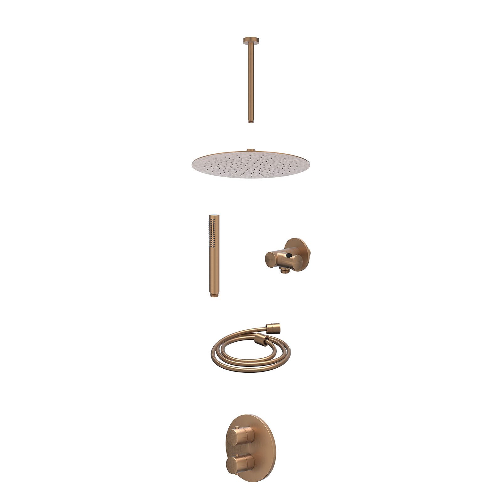 IVY Bond Regendoucheset inbouw 2-weg - 30cm slim - plafond 30cm - verstelbare steun - staafhanddouche - excl. inbouwbox - Geborsteld mat koper