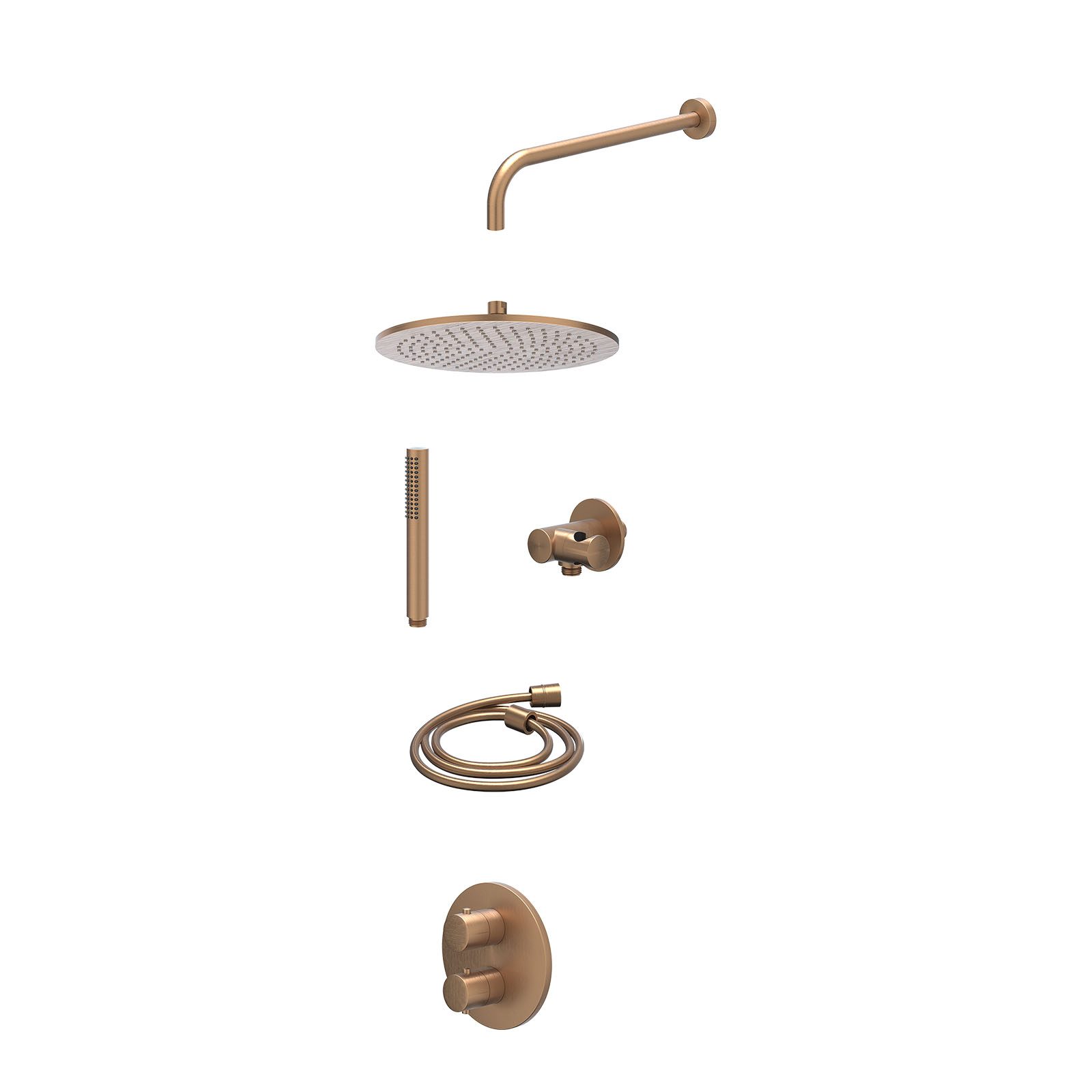 IVY Bond Regendoucheset inbouw 2-weg - 30cm medium - wandarm - verstelbare steun - staafhanddouche - excl. inbouwbox - Geborsteld mat koper