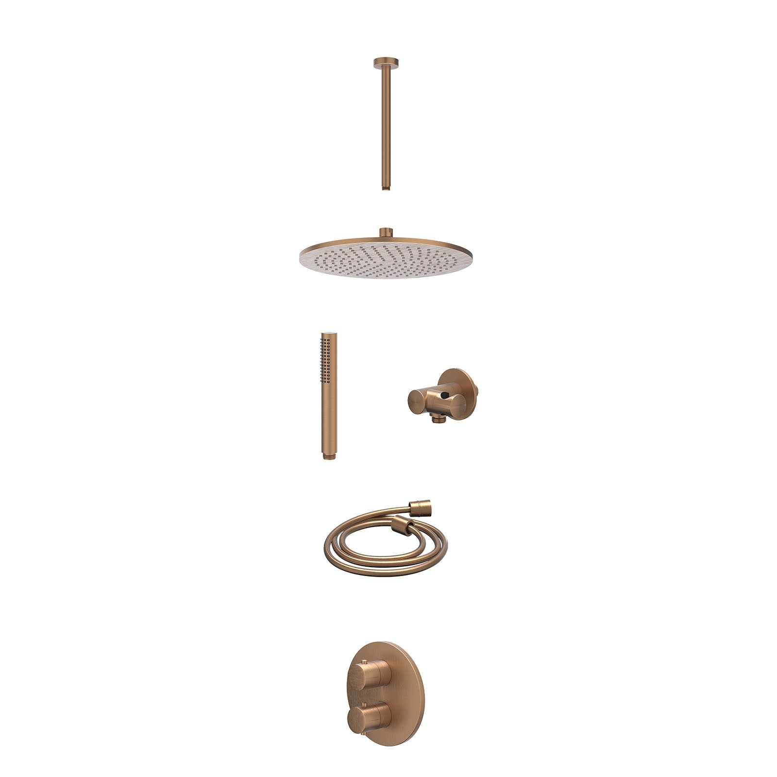 IVY Bond Regendoucheset inbouw 2-weg - 30cm medium - plafond 30cm - verstelbare steun - staafhanddouche - excl. inbouwbox - Geborsteld mat koper