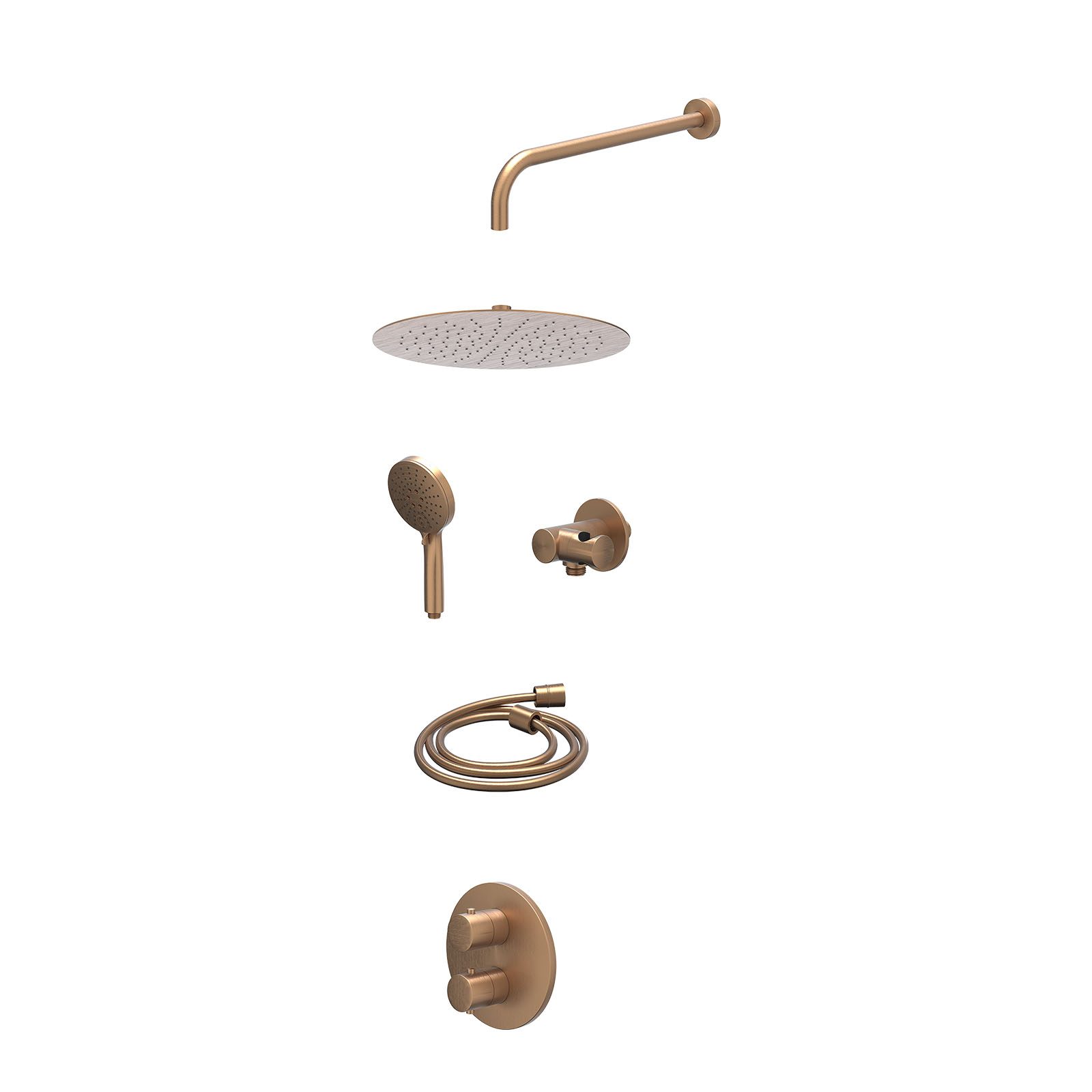 IVY Bond Regendoucheset inbouw 2-weg - 30cm slim - wandarm - verstelbare steun - 3-standen - excl. inbouwbox - Geborsteld mat koper