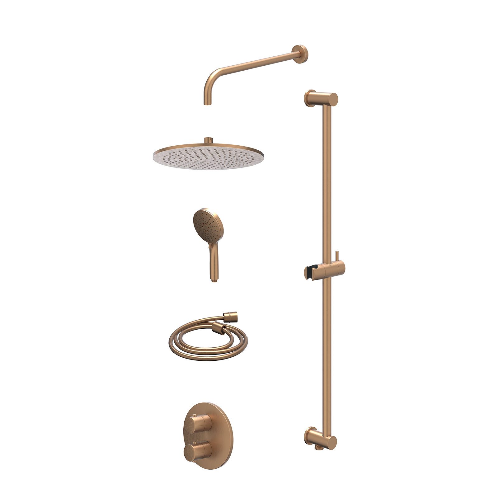 IVY Bond Regendoucheset inbouw 2-weg - 30cm medium - wandarm - glijstang - 3-standen - excl. inbouwbox - Geborsteld mat koper