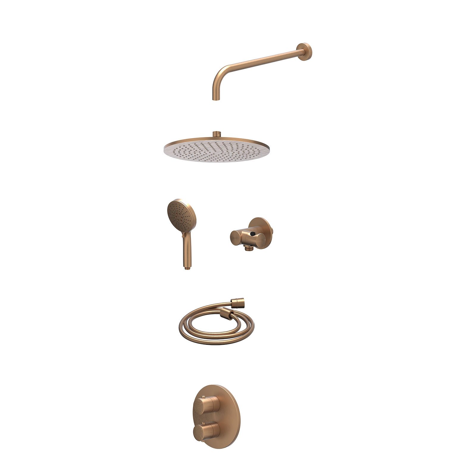 IVY Bond Regendoucheset inbouw 2-weg - 30cm medium - wandarm - verstelbare steun - 3-standen - excl. inbouwbox - Geborsteld mat koper
