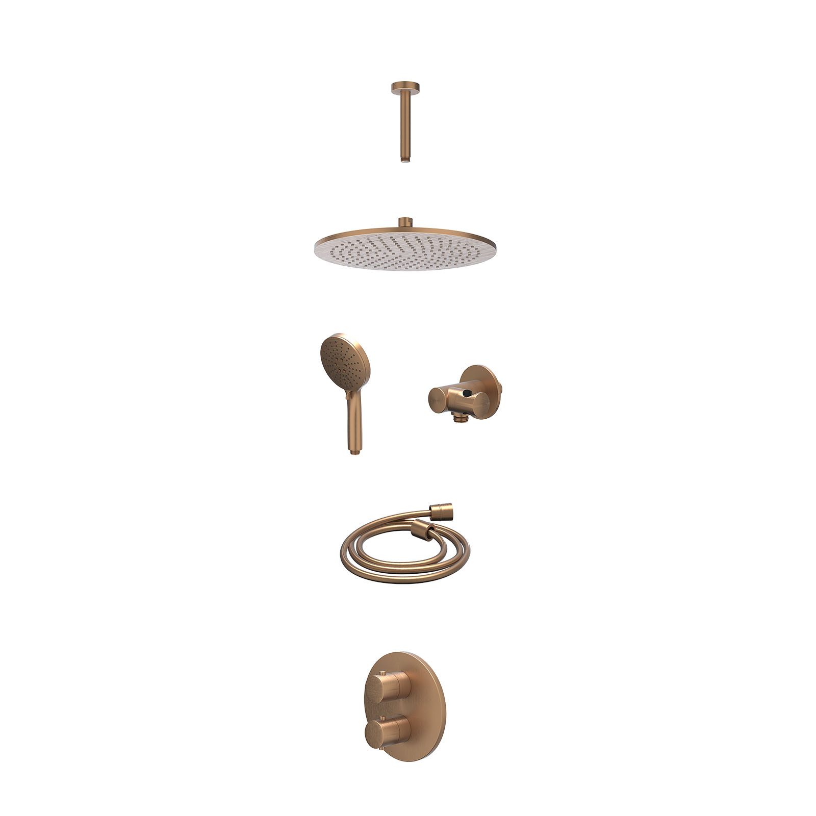 IVY Bond Regendoucheset inbouw 2-weg - 30cm medium - plafond 15cm - verstelbare steun - 3-standen - excl. inbouwbox - Geborsteld mat koper