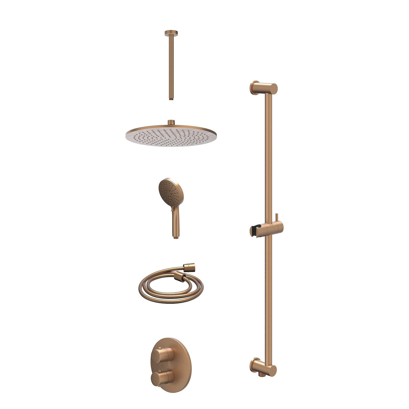 IVY Bond Regendoucheset inbouw 2-weg - 30cm medium - plafond 30cm - glijstang - 3-standen - excl. inbouwbox - Geborsteld mat koper
