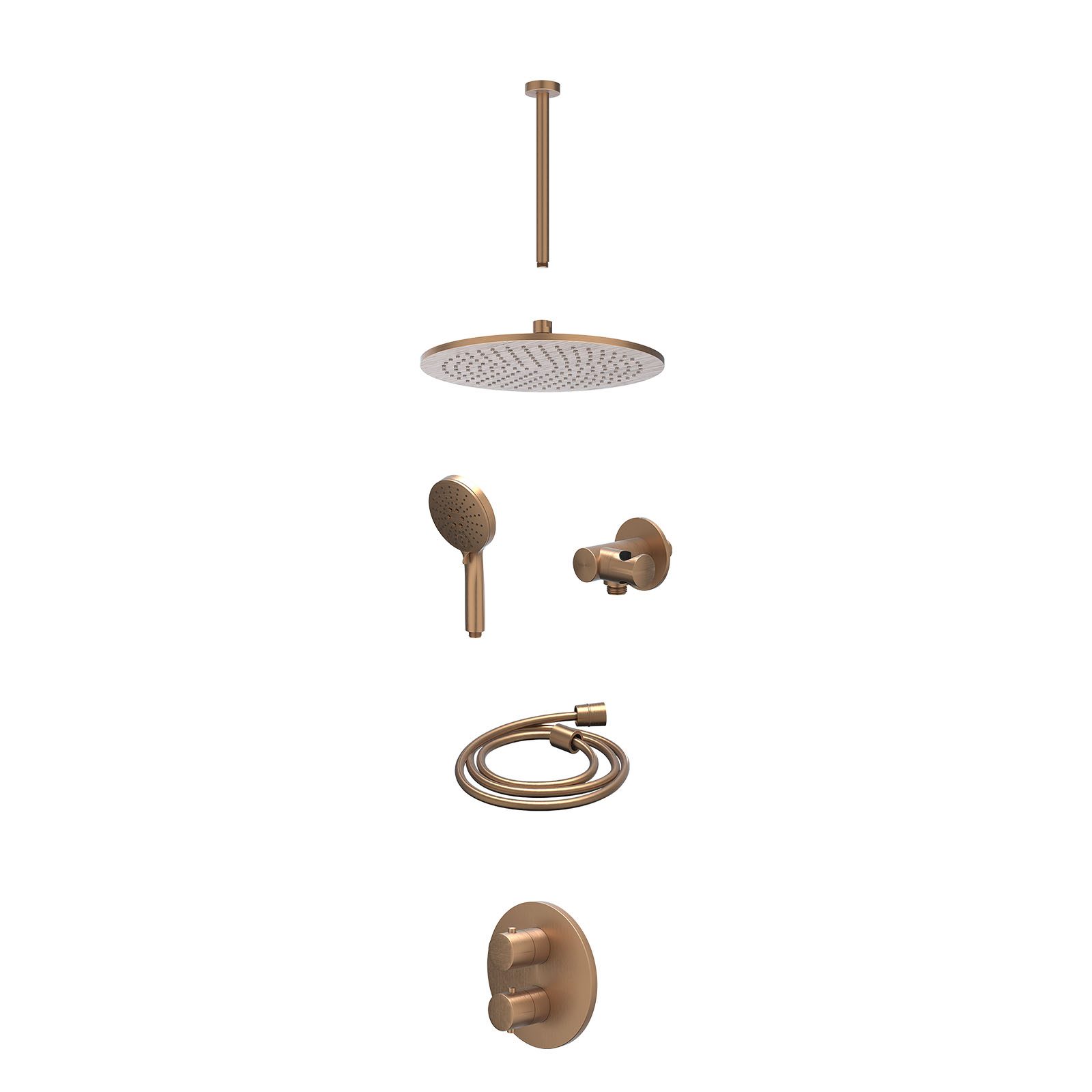 IVY Bond Regendoucheset inbouw 2-weg - 30cm medium - plafond 30cm - verstelbare steun - 3-standen - excl. inbouwbox - Geborsteld mat koper