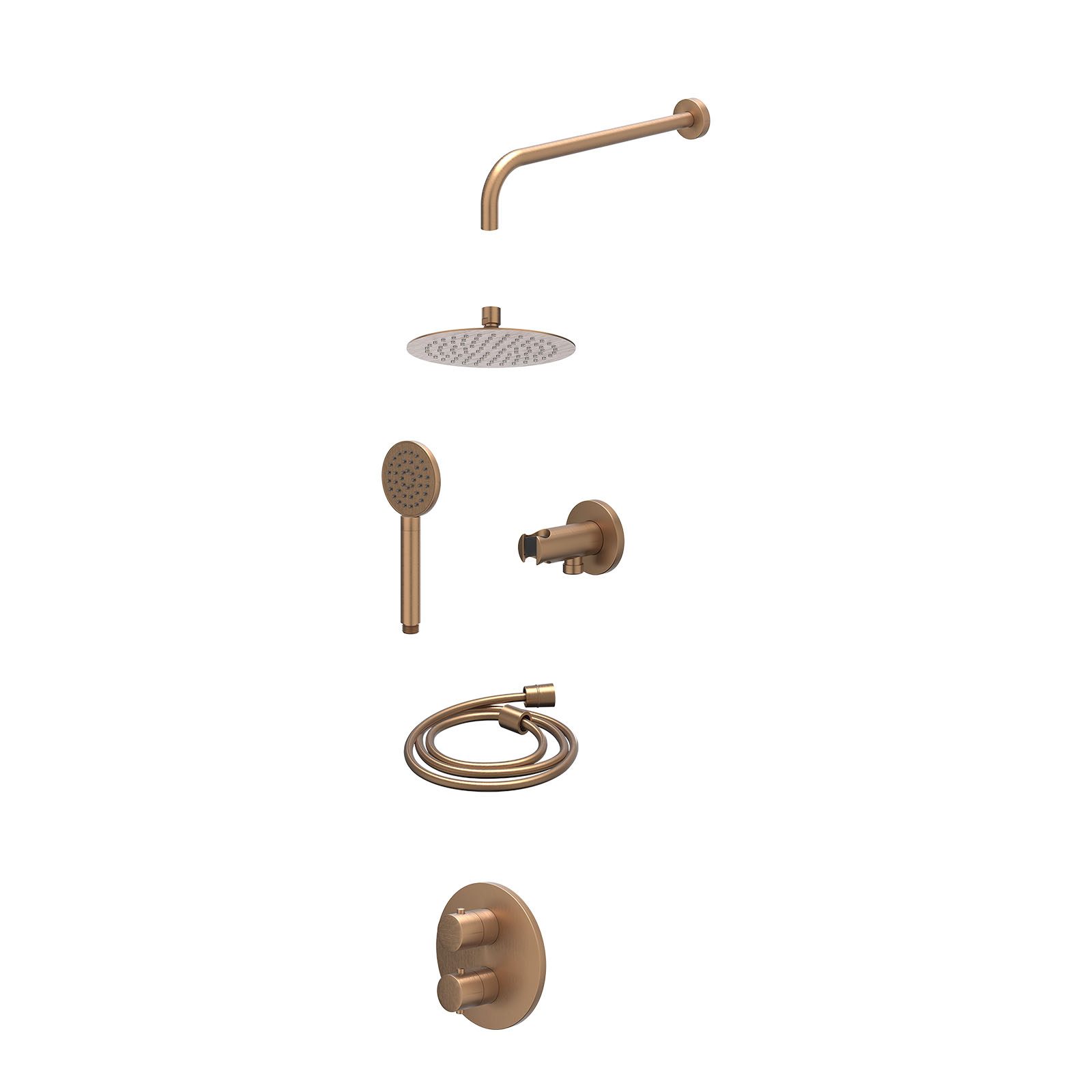 IVY Bond Regendoucheset inbouw 2-weg - 20cm slim - wandarm - wandhouder - satin spray - excl. inbouwbox - Geborsteld mat koper