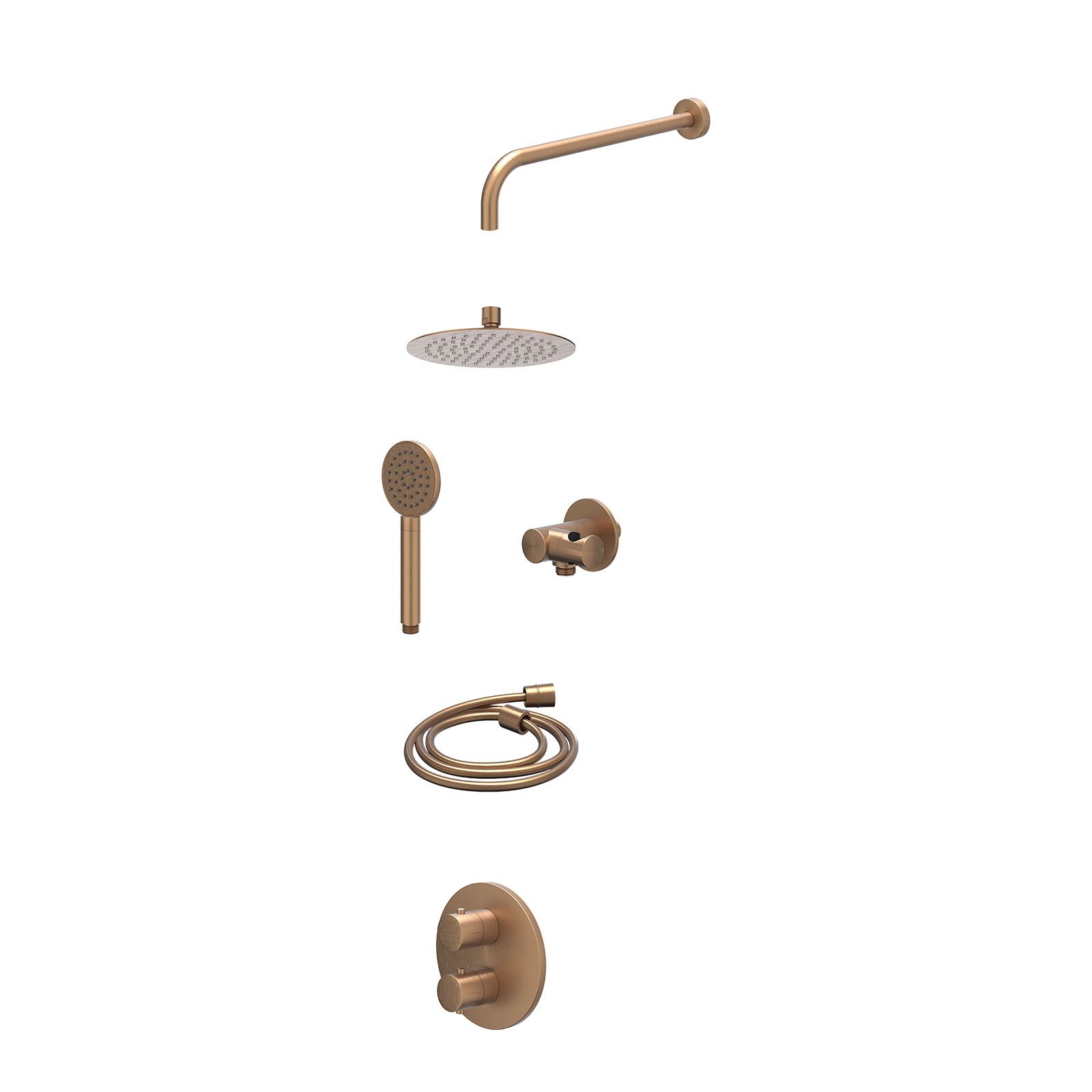 IVY Bond Regendoucheset inbouw 2-weg - 20cm slim - wandarm - verstelbare steun - satin spray - excl. inbouwbox - Geborsteld mat koper