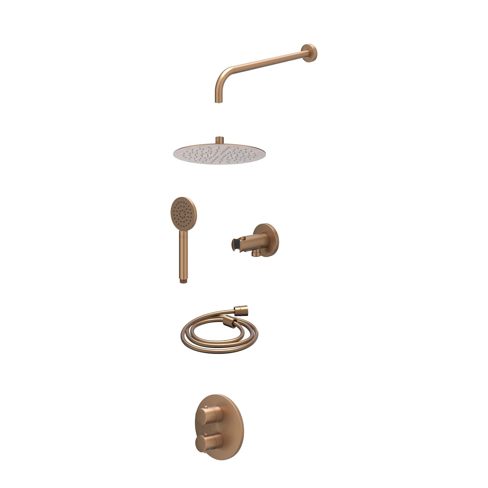 IVY Bond Regendoucheset inbouw 2-weg - 25cm slim - wandarm - wandhouder - satin spray - excl. inbouwbox - Geborsteld mat koper