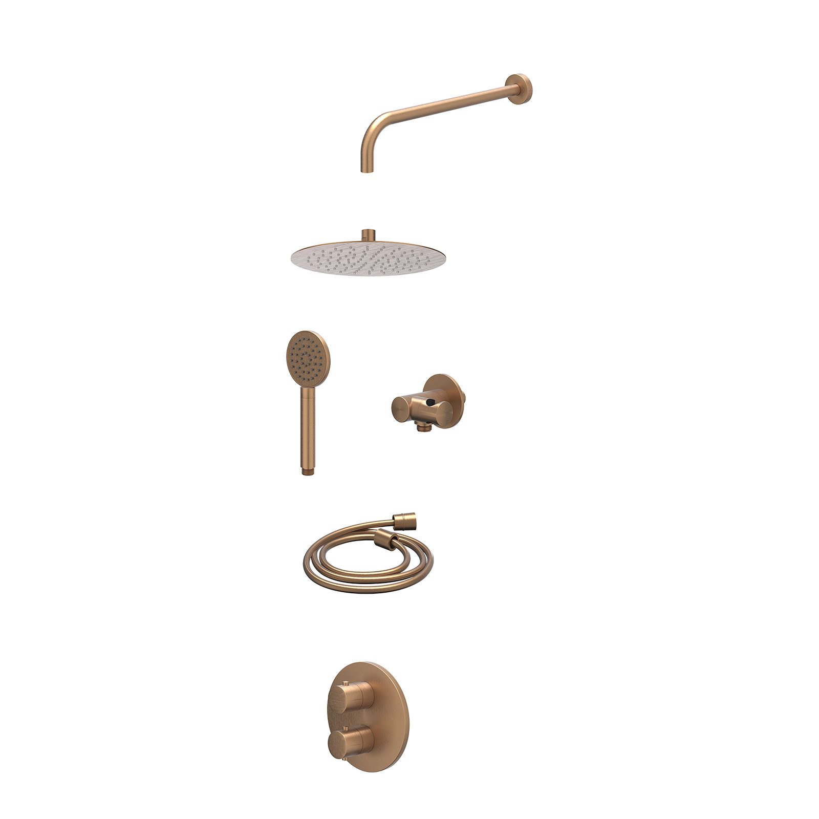 IVY Bond Regendoucheset inbouw 2-weg - 25cm slim - wandarm - verstelbare steun - satin spray - excl. inbouwbox - Geborsteld mat koper