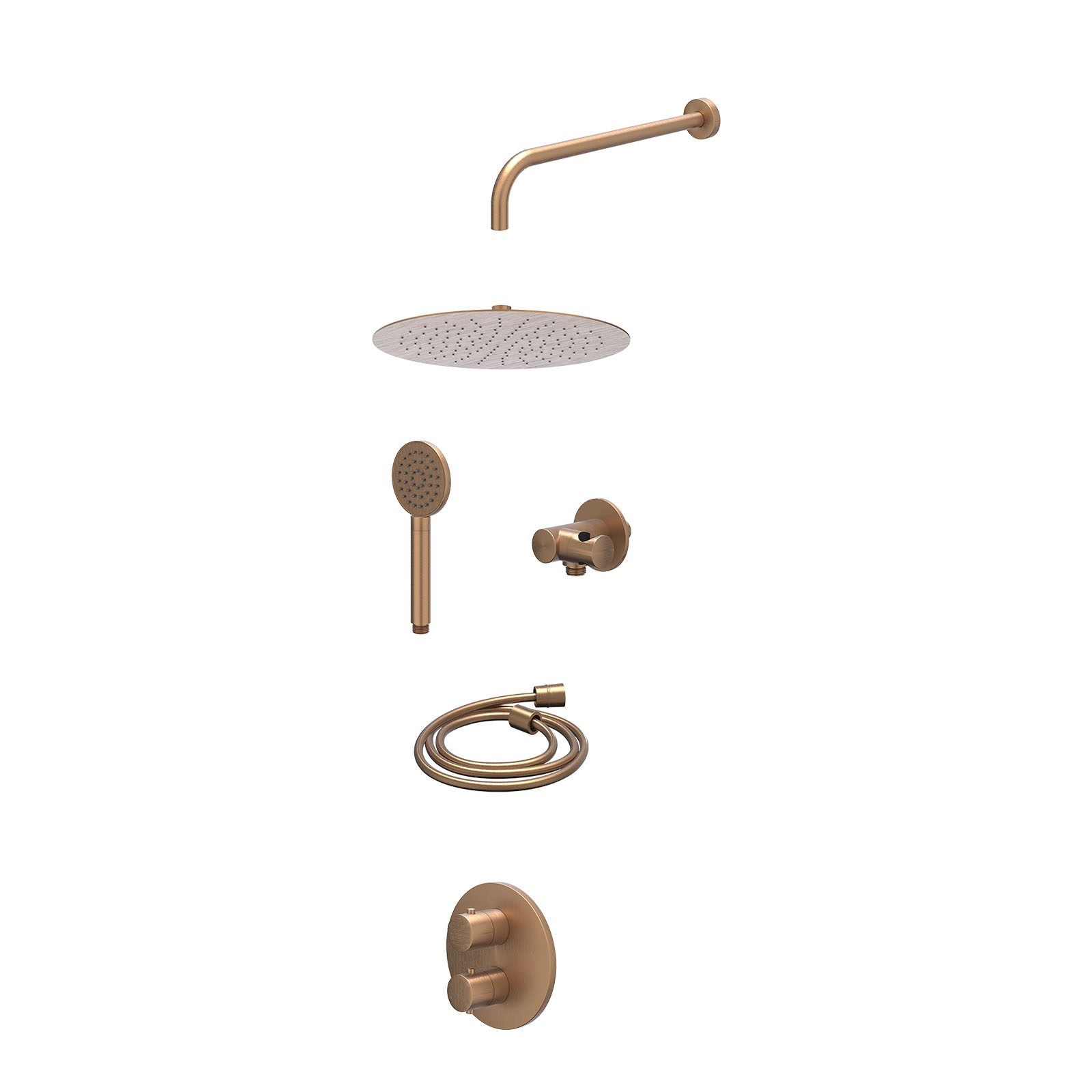 IVY Bond Regendoucheset inbouw 2-weg - 30cm slim - wandarm - verstelbare steun - satin spray - excl. inbouwbox - Geborsteld mat koper