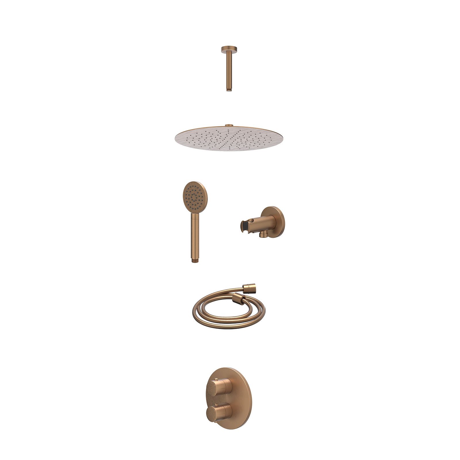IVY Bond Regendoucheset inbouw 2-weg - 30cm slim - plafond 15cm - wandhouder - satin spray - excl. inbouwbox - Geborsteld mat koper