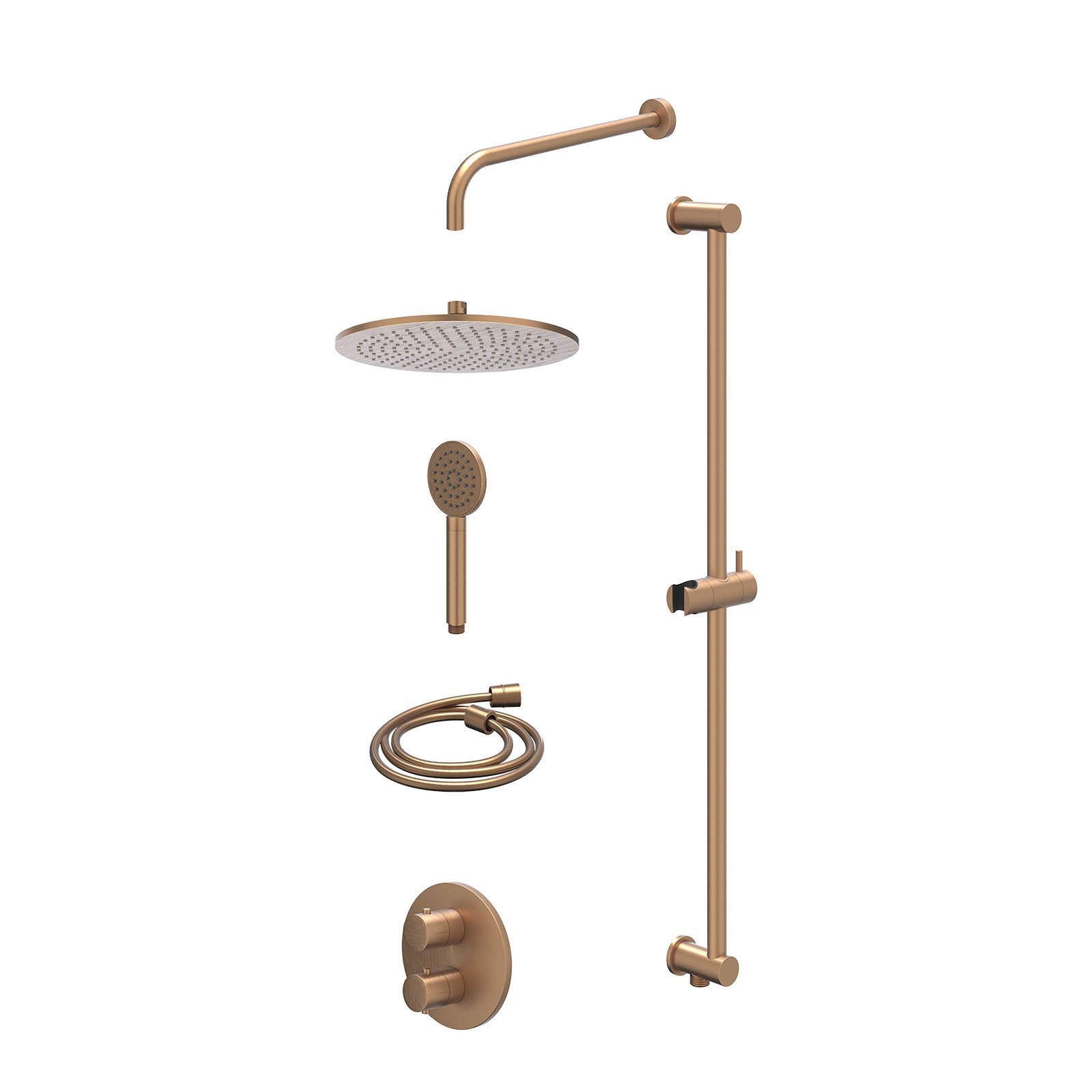 IVY Bond Regendoucheset inbouw 2-weg - 30cm medium - wandarm - glijstang - satin spray - excl. inbouwbox - Geborsteld mat koper