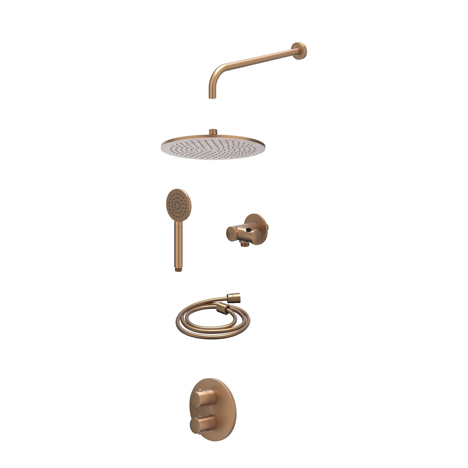 IVY Bond Regendoucheset inbouw 2-weg - 30cm medium - wandarm - verstelbare steun - satin spray - excl. inbouwbox - Geborsteld mat koper