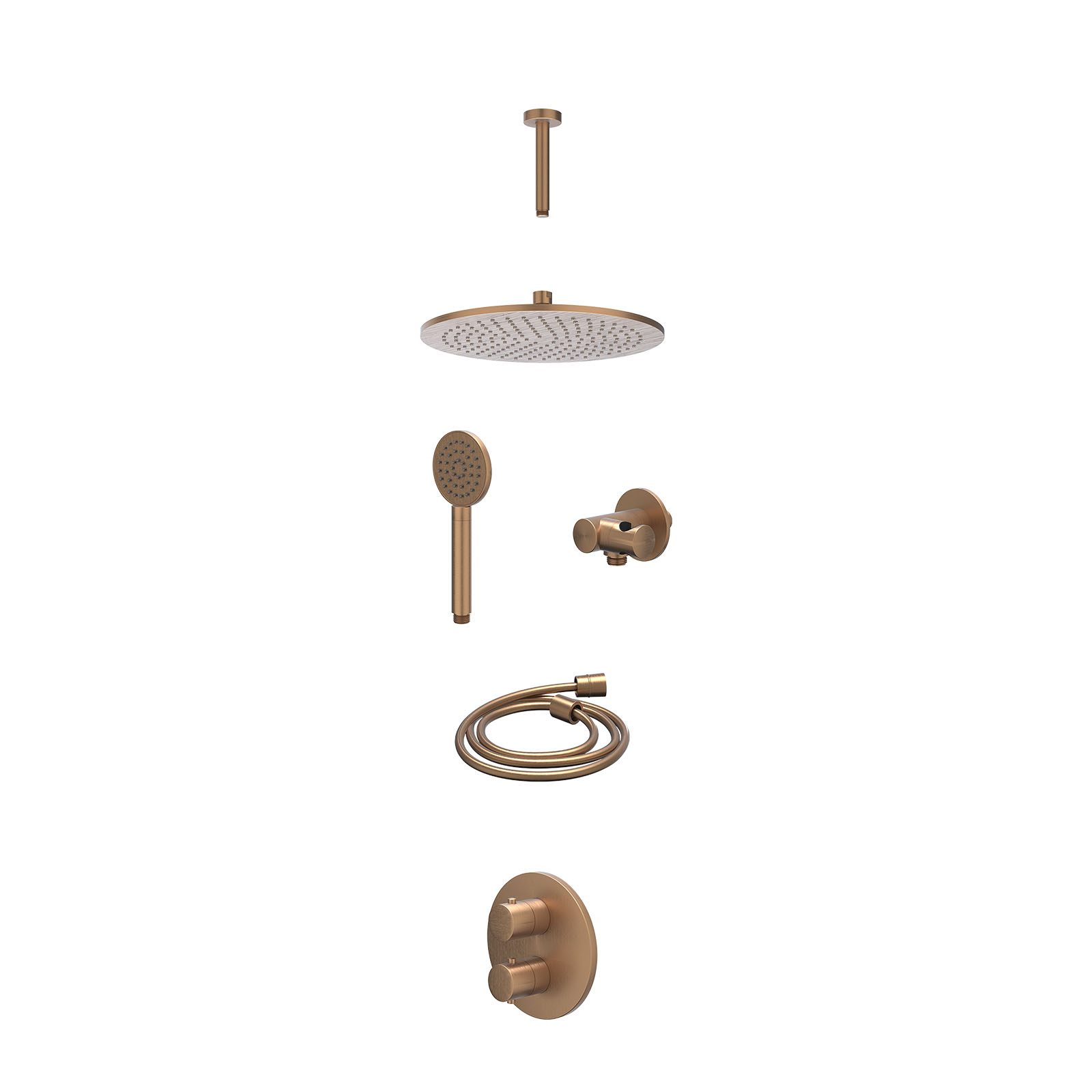 IVY Bond Regendoucheset inbouw 2-weg - 30cm medium - plafond 15cm - verstelbare steun - satin spray - excl. inbouwbox - Geborsteld mat koper