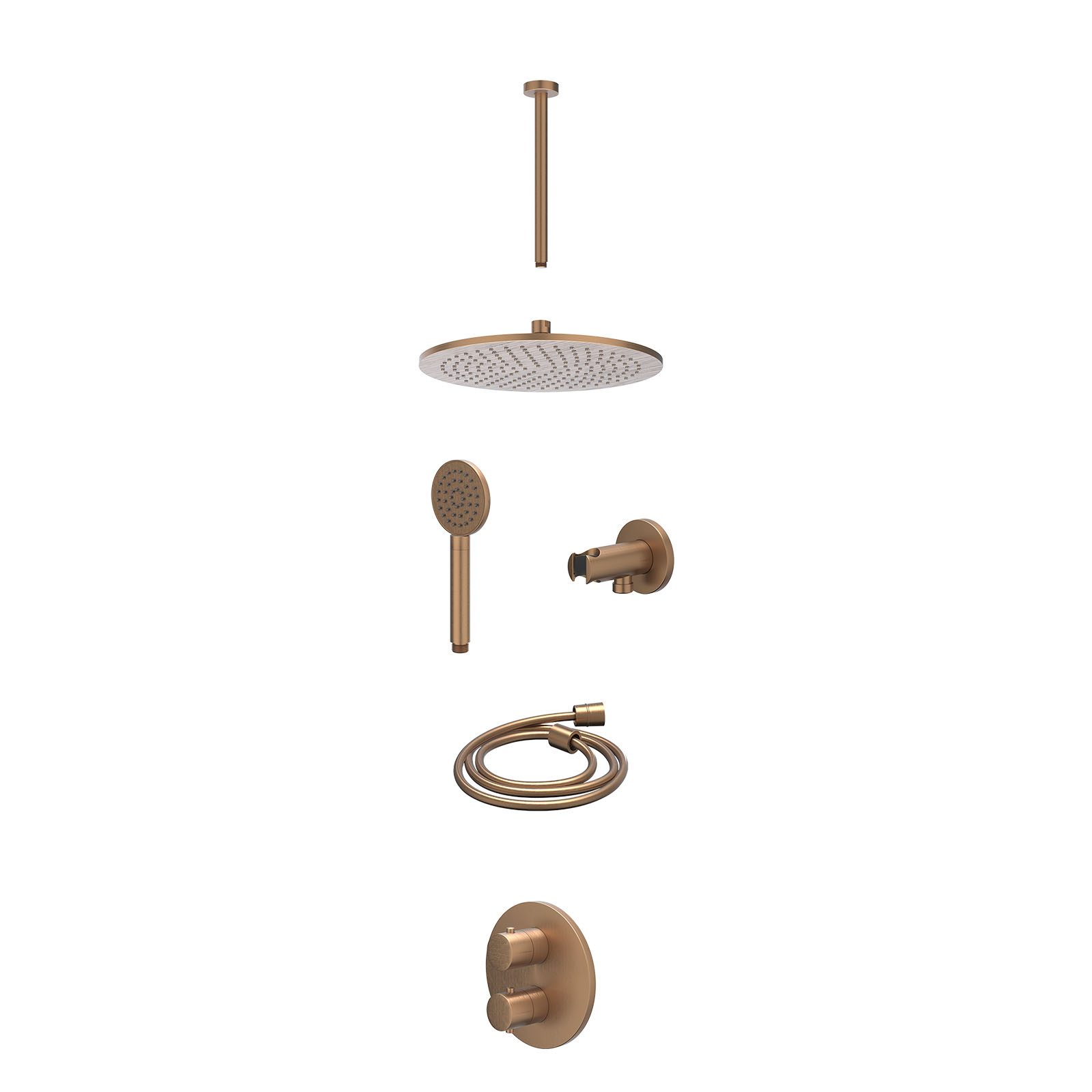 IVY Bond Regendoucheset inbouw 2-weg - 30cm medium - plafond 30cm - wandhouder - satin spray - excl. inbouwbox - Geborsteld mat koper