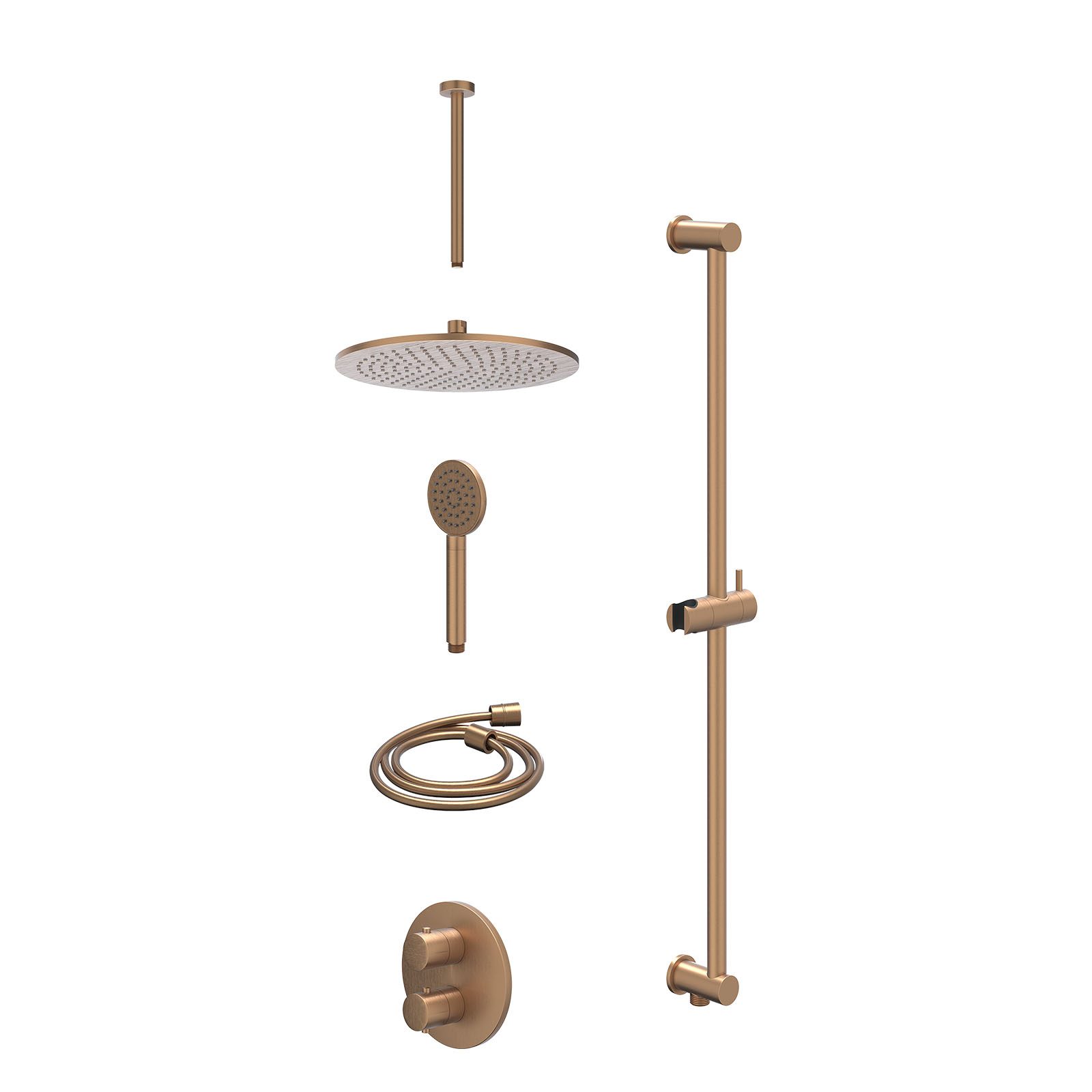 IVY Bond Regendoucheset inbouw 2-weg - 30cm medium - plafond 30cm - glijstang - satin spray - excl. inbouwbox - Geborsteld mat koper