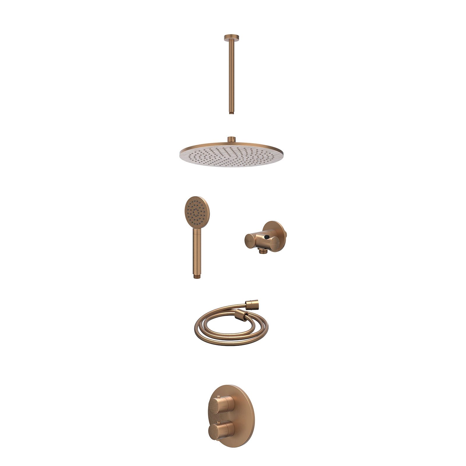 IVY Bond Regendoucheset inbouw 2-weg - 30cm medium - plafond 30cm - verstelbare steun - satin spray - excl. inbouwbox - Geborsteld mat koper