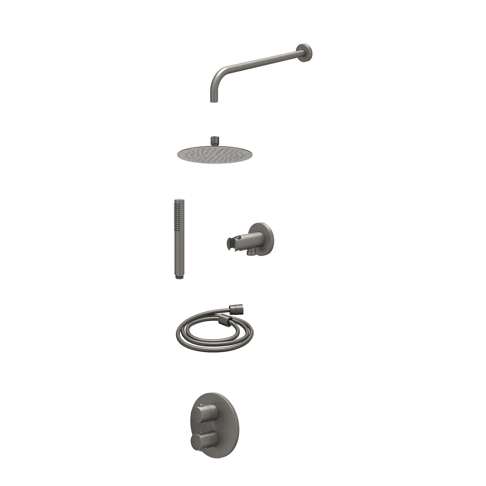 IVY Bond Regendoucheset inbouw 2-weg - 20cm slim - wandarm - wandhouder - staafhanddouche - excl. inbouwbox - Geborsteld metal black