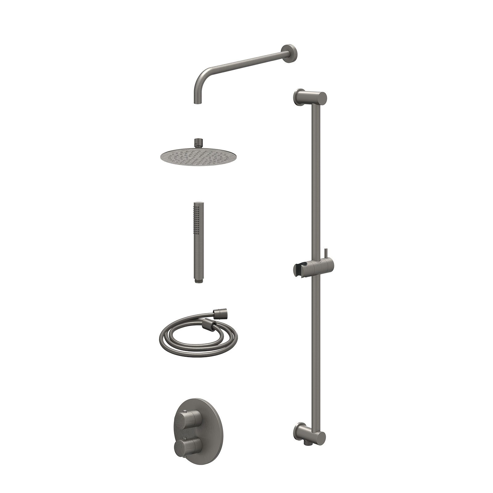 IVY Bond Regendoucheset inbouw 2-weg - 20cm slim - wandarm - glijstang - staafhanddouche - excl. inbouwbox - Geborsteld metal black