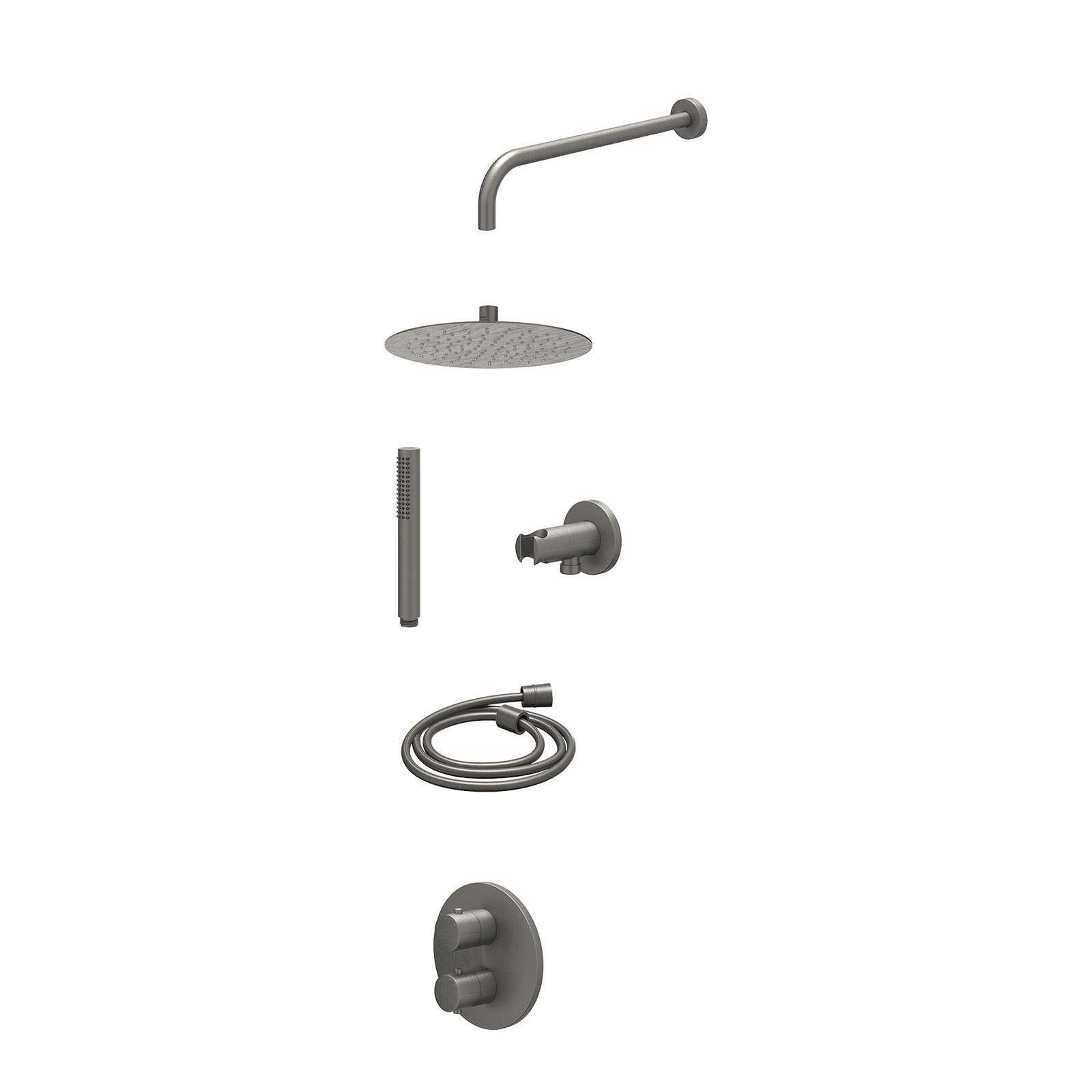 IVY Bond Regendoucheset inbouw 2-weg - 25cm slim - wandarm - wandhouder - staafhanddouche - excl. inbouwbox - Geborsteld metal black