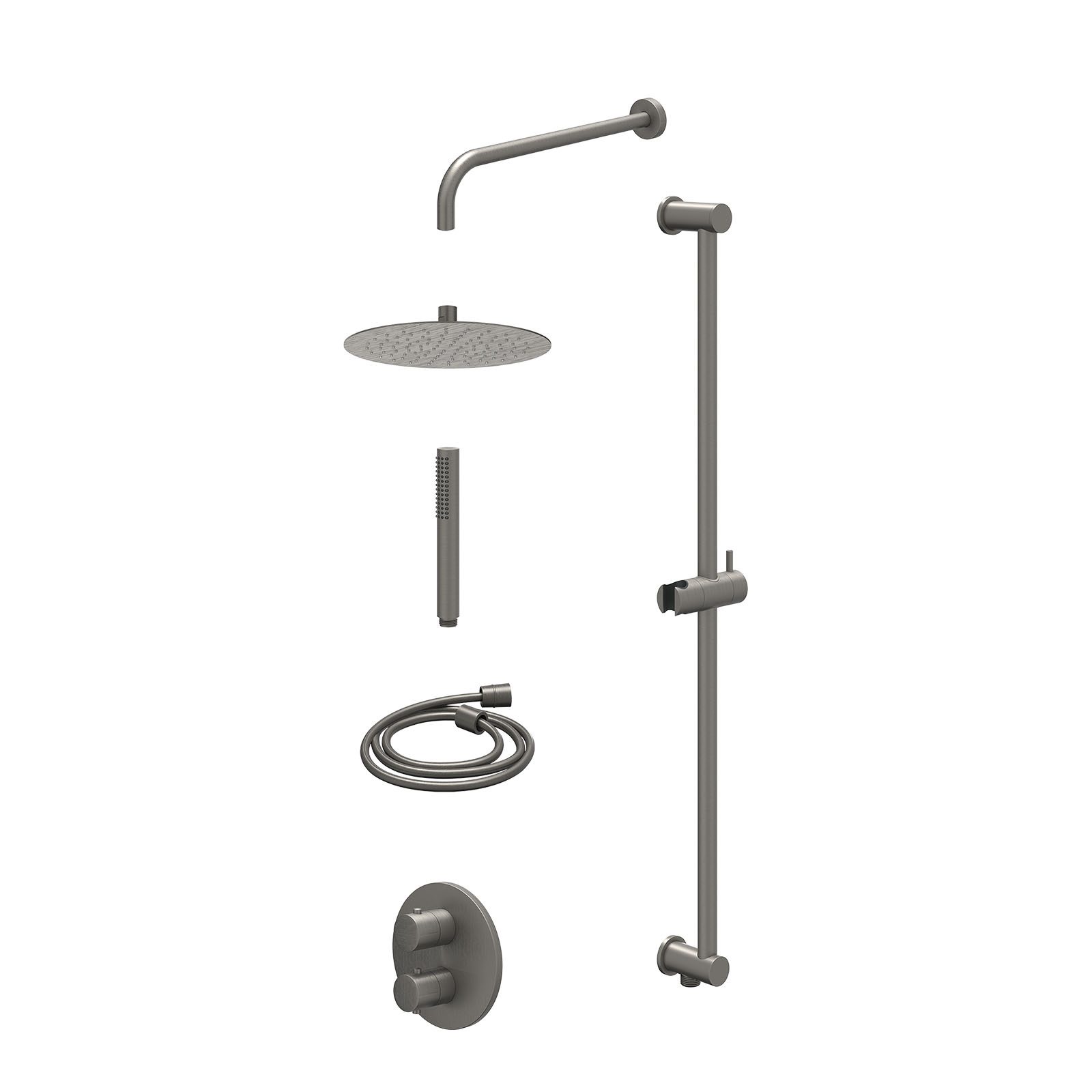 IVY Bond Regendoucheset inbouw 2-weg - 25cm slim - wandarm - glijstang - staafhanddouche - excl. inbouwbox - Geborsteld metal black