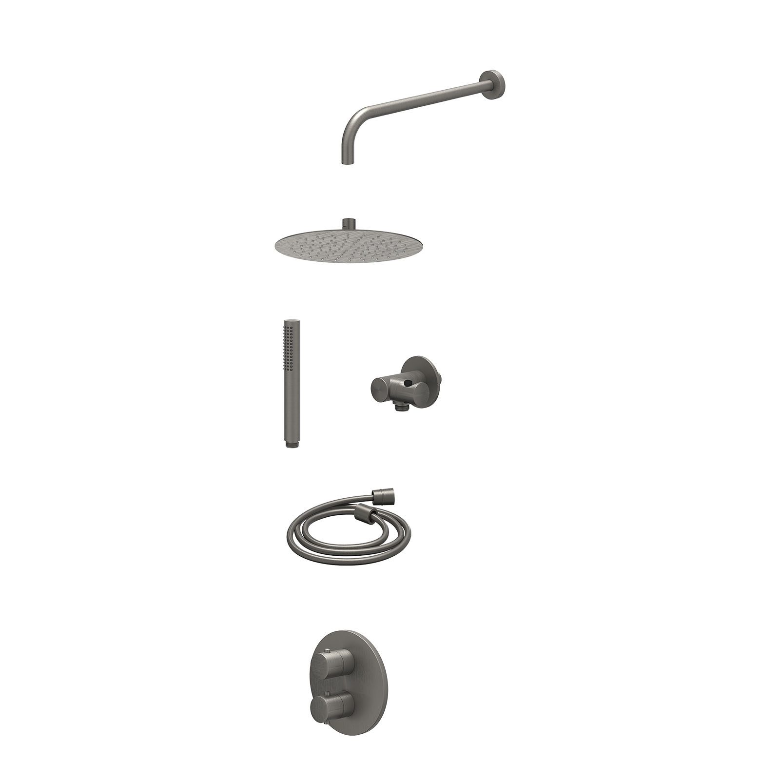 IVY Bond Regendoucheset inbouw 2-weg - 25cm slim - wandarm - verstelbare steun - staafhanddouche - excl. inbouwbox - Geborsteld metal black