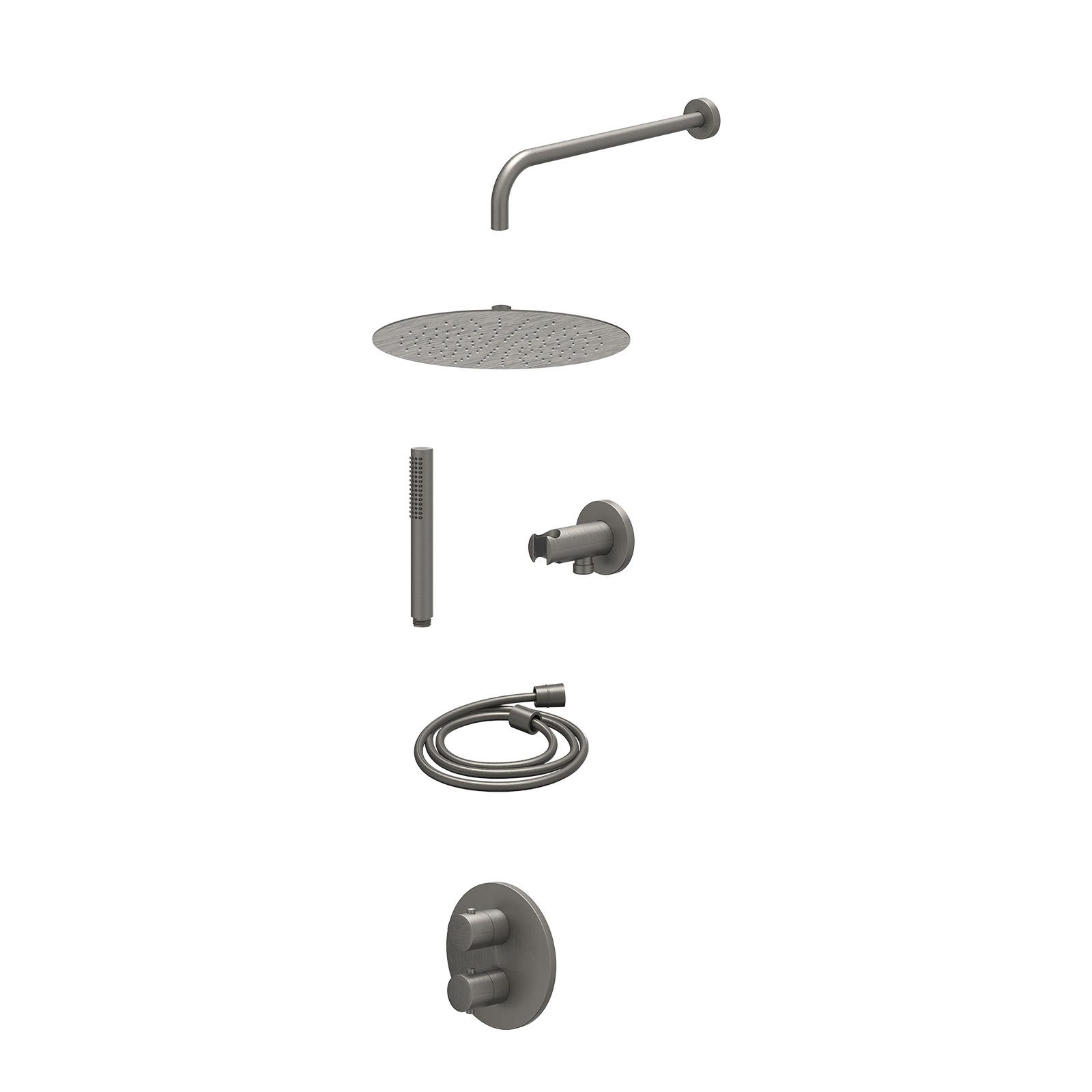 IVY Bond Regendoucheset inbouw 2-weg - 30cm slim - wandarm - wandhouder - staafhanddouche - excl. inbouwbox - Geborsteld metal black