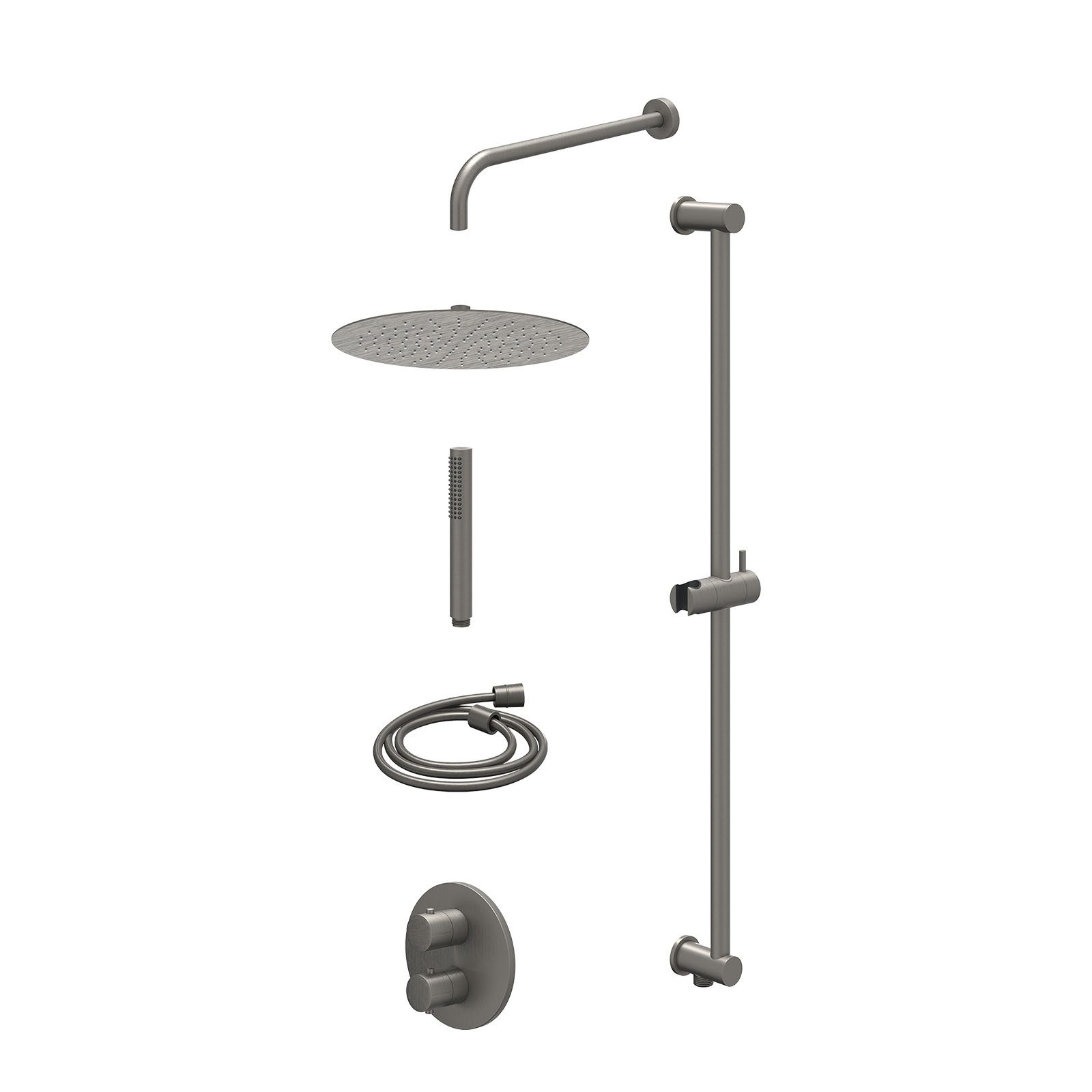 IVY Bond Regendoucheset inbouw 2-weg - 30cm slim - wandarm - glijstang - staafhanddouche - excl. inbouwbox - Geborsteld metal black