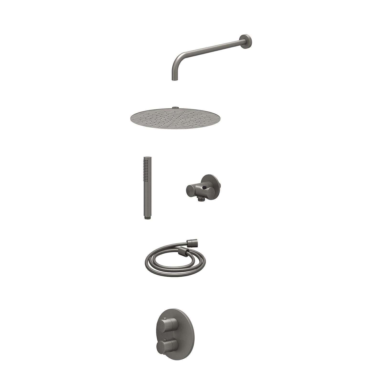 IVY Bond Regendoucheset inbouw 2-weg - 30cm slim - wandarm - verstelbare steun - staafhanddouche - excl. inbouwbox - Geborsteld metal black