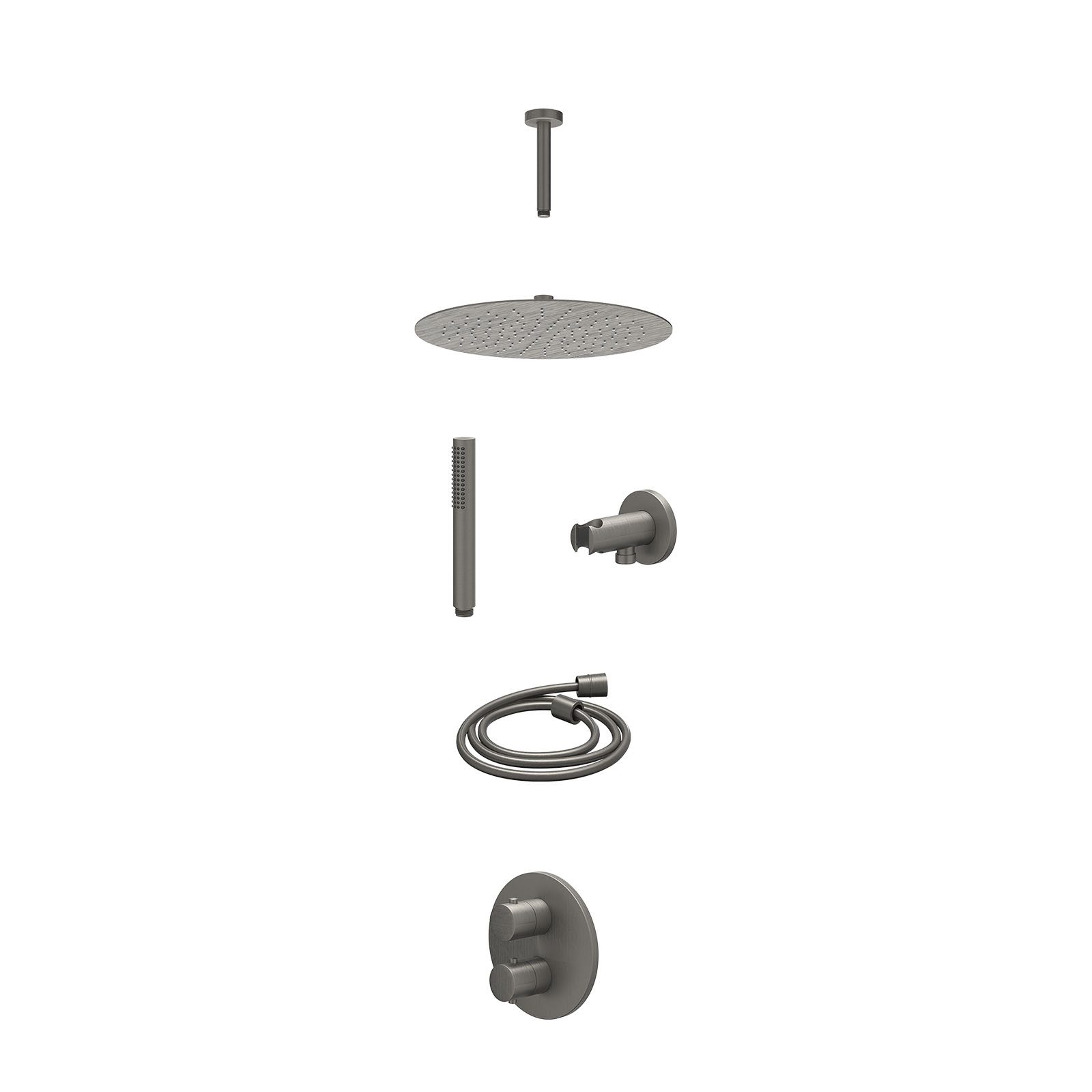 IVY Bond Regendoucheset inbouw 2-weg - 30cm slim - plafond 15cm - wandhouder - staafhanddouche - excl. inbouwbox - Geborsteld metal black