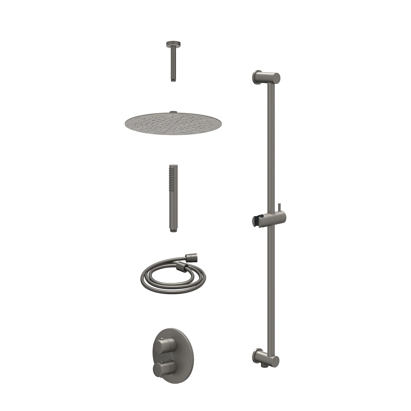 IVY Bond Regendoucheset inbouw 2-weg - 30cm slim - plafond 15cm - glijstang - staafhanddouche - excl. inbouwbox - Geborsteld metal black