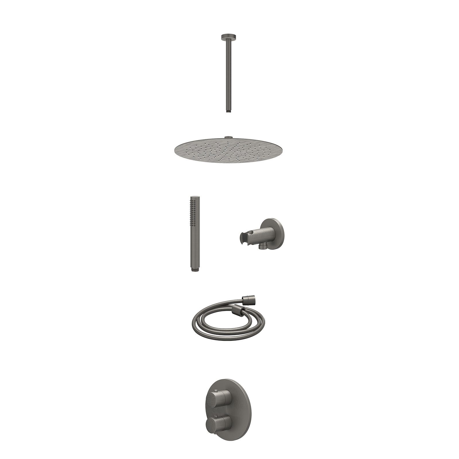 IVY Bond Regendoucheset inbouw 2-weg - 30cm slim - plafond 30cm - wandhouder - staafhanddouche - excl. inbouwbox - Geborsteld metal black