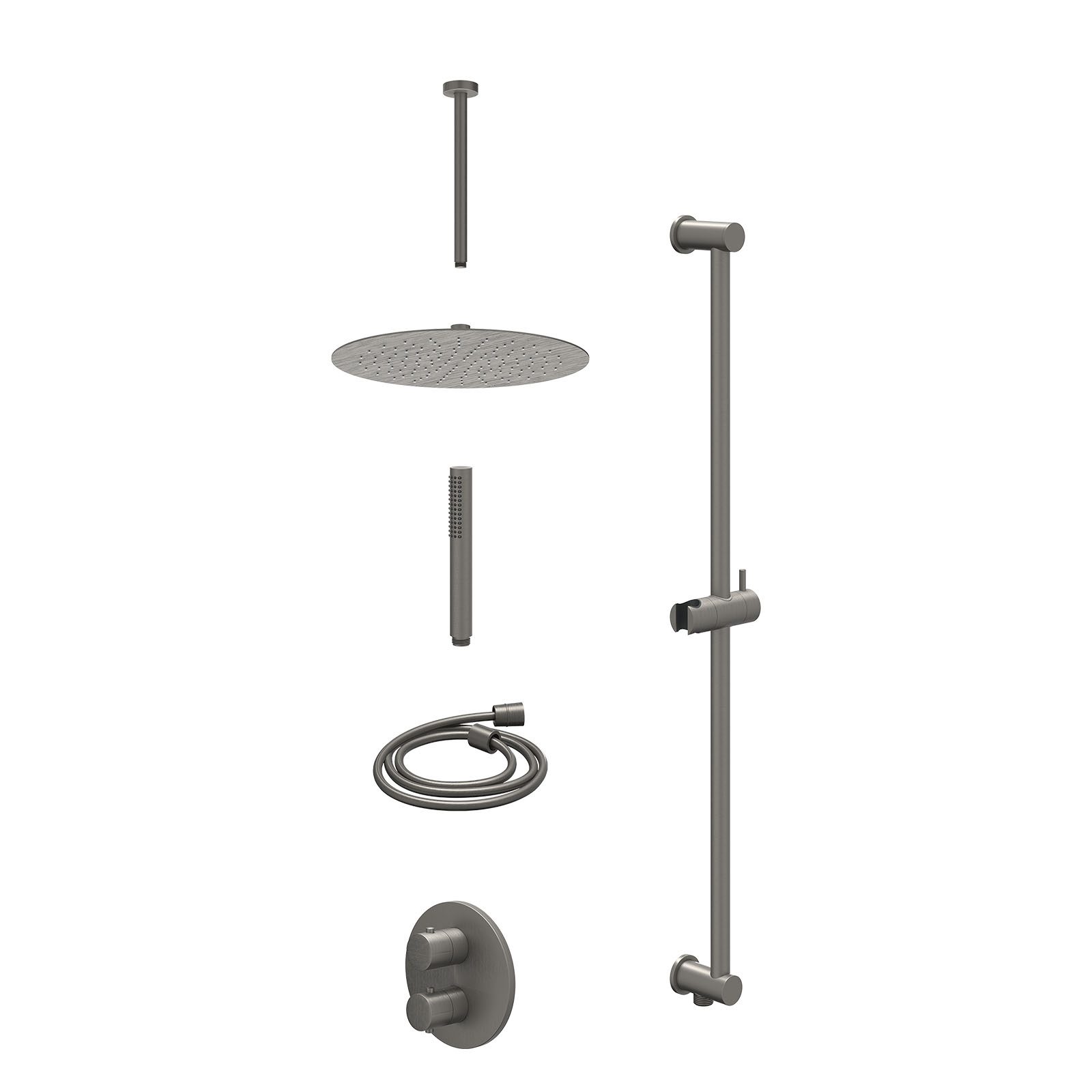 IVY Bond Regendoucheset inbouw 2-weg - 30cm slim - plafond 30cm - glijstang - staafhanddouche - excl. inbouwbox - Geborsteld metal black