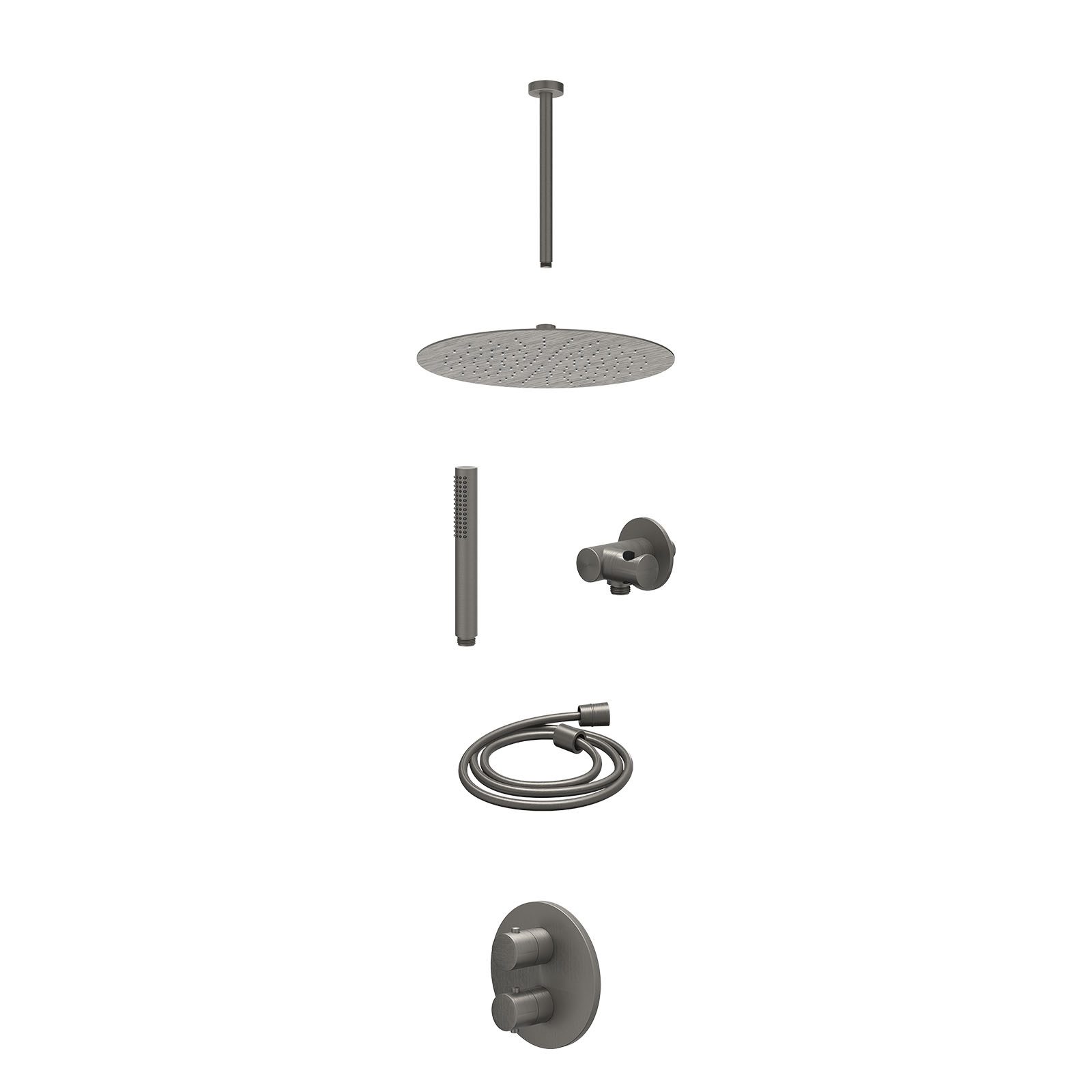 IVY Bond Regendoucheset inbouw 2-weg - 30cm slim - plafond 30cm - verstelbare steun - staafhanddouche - excl. inbouwbox - Geborsteld metal black